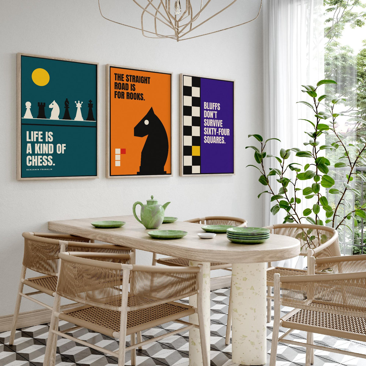 Chess Quotes Set of Three Art Prints - 3 Bauhaus Strategy Posters - Minimalist Game Room Wall Art Illustration V1