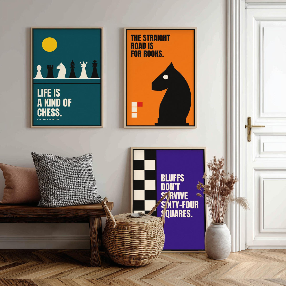 Chess Quotes Set of Three Art Prints - 3 Bauhaus Strategy Posters - Minimalist Game Room Wall Art Illustration V1