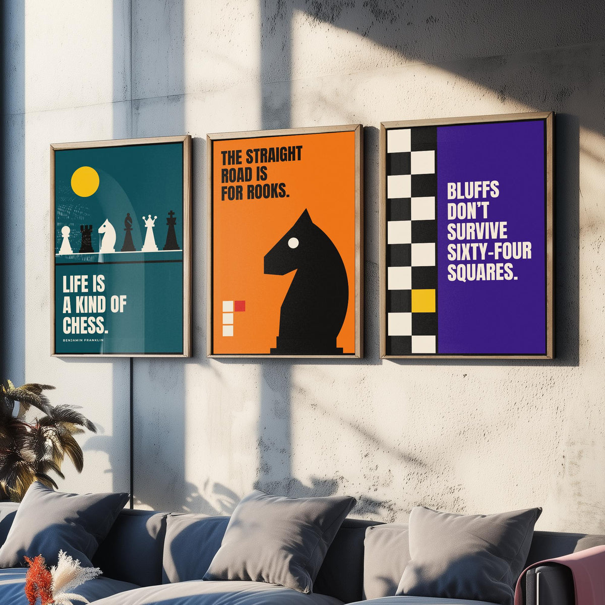Chess Quotes Set of Three Art Prints - 3 Bauhaus Strategy Posters - Minimalist Game Room Wall Art Illustration V1