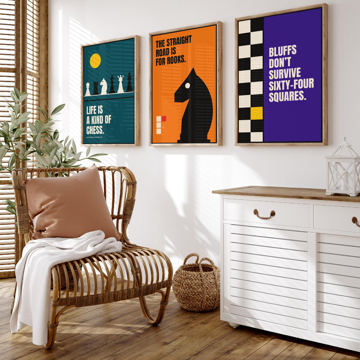 Chess Quotes Set of Three Art Prints - 3 Bauhaus Strategy Posters - Minimalist Game Room Wall Art Illustration V1