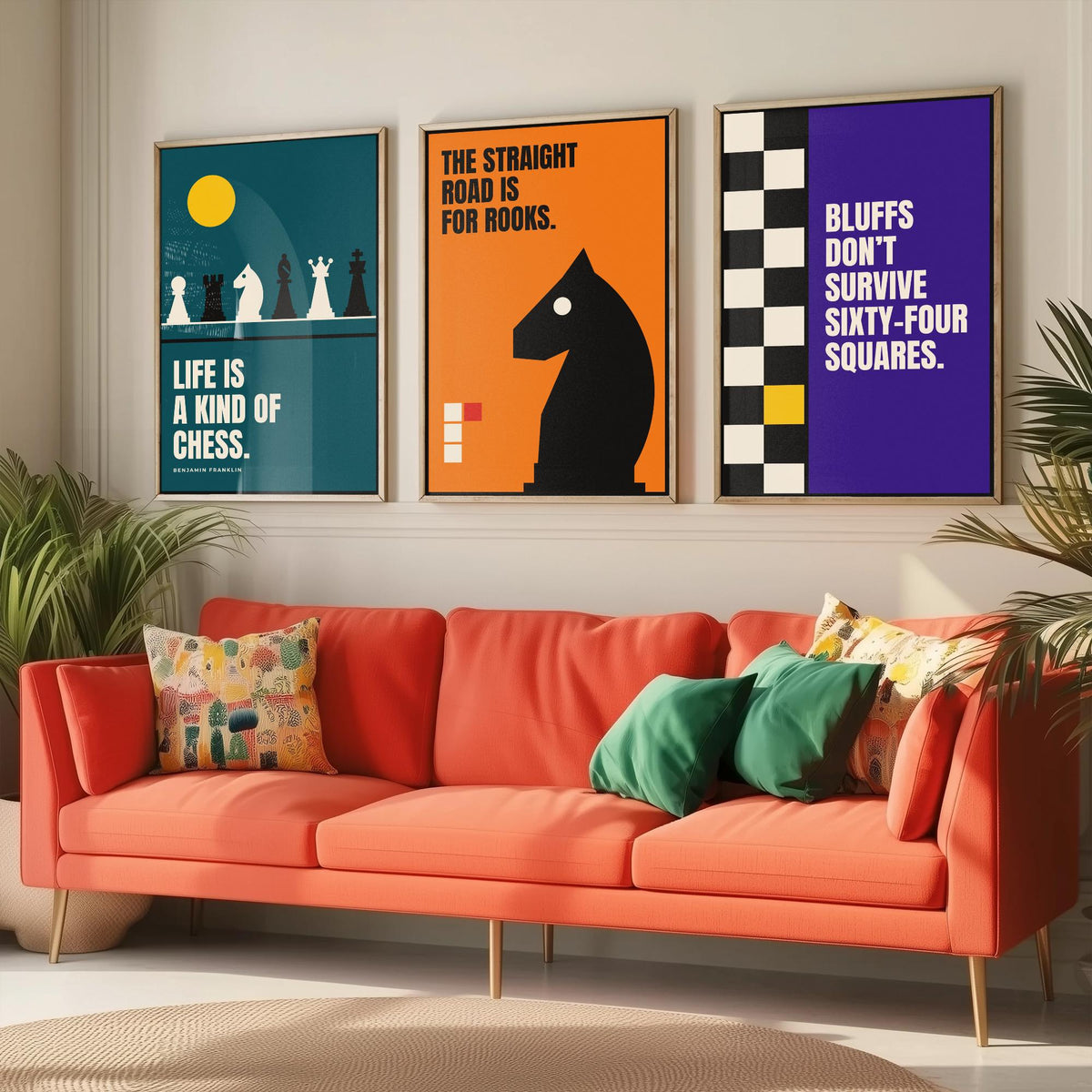 Chess Quotes Set of Three Art Prints - 3 Bauhaus Strategy Posters - Minimalist Game Room Wall Art Illustration V1
