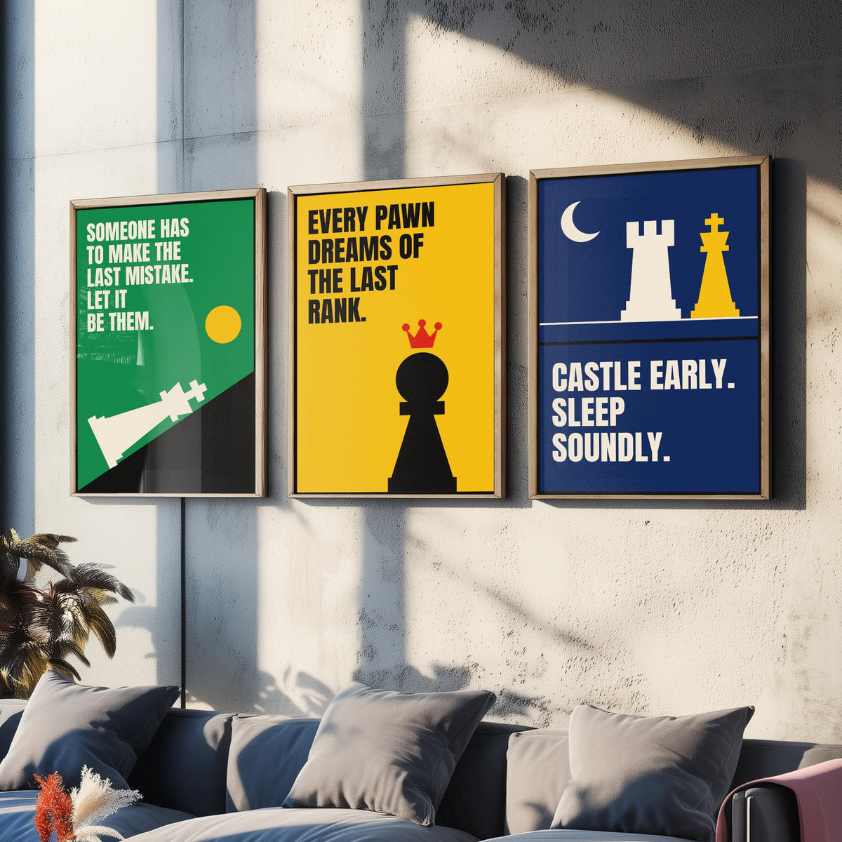 Chess Quotes Set of Three Art Prints - 3 Retro Bauhaus Strategy Posters - Minimalist Game Room Wall Art Illustration V2