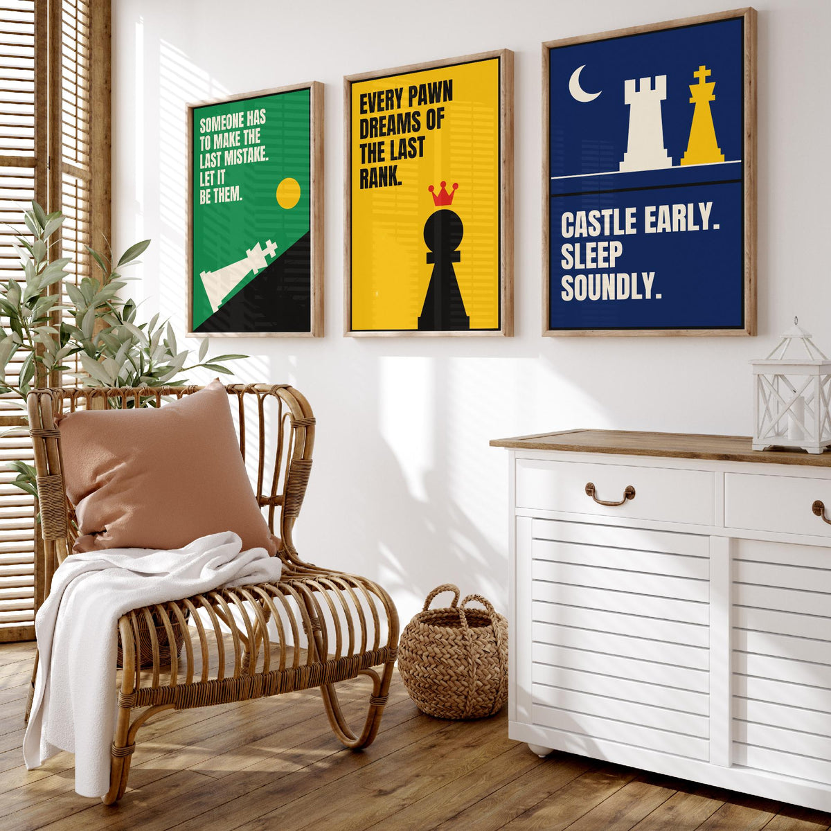 Chess Quotes Set of Three Art Prints - 3 Retro Bauhaus Strategy Posters - Minimalist Game Room Wall Art Illustration V2