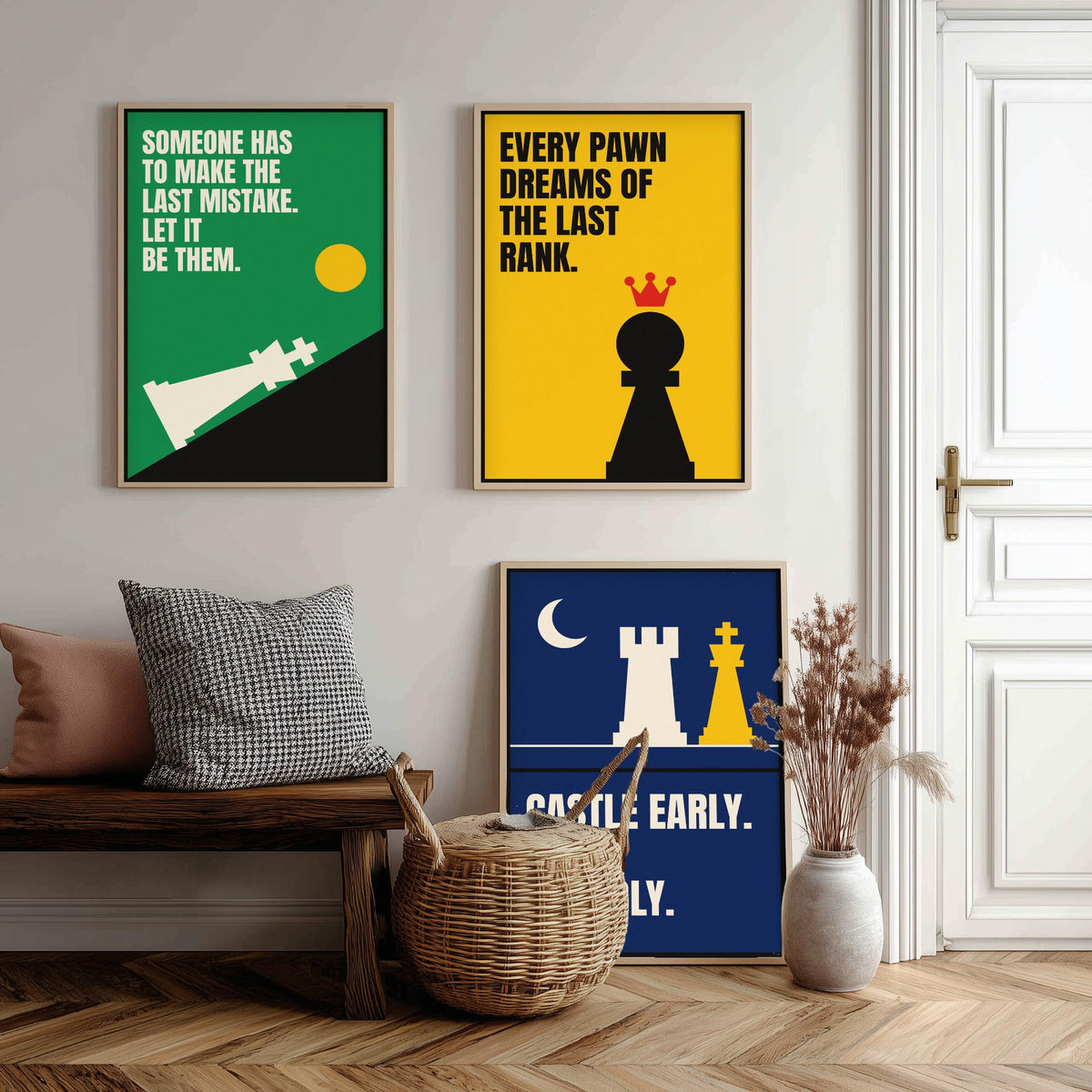 Chess Quotes Set of Three Art Prints - 3 Retro Bauhaus Strategy Posters - Minimalist Game Room Wall Art Illustration V2