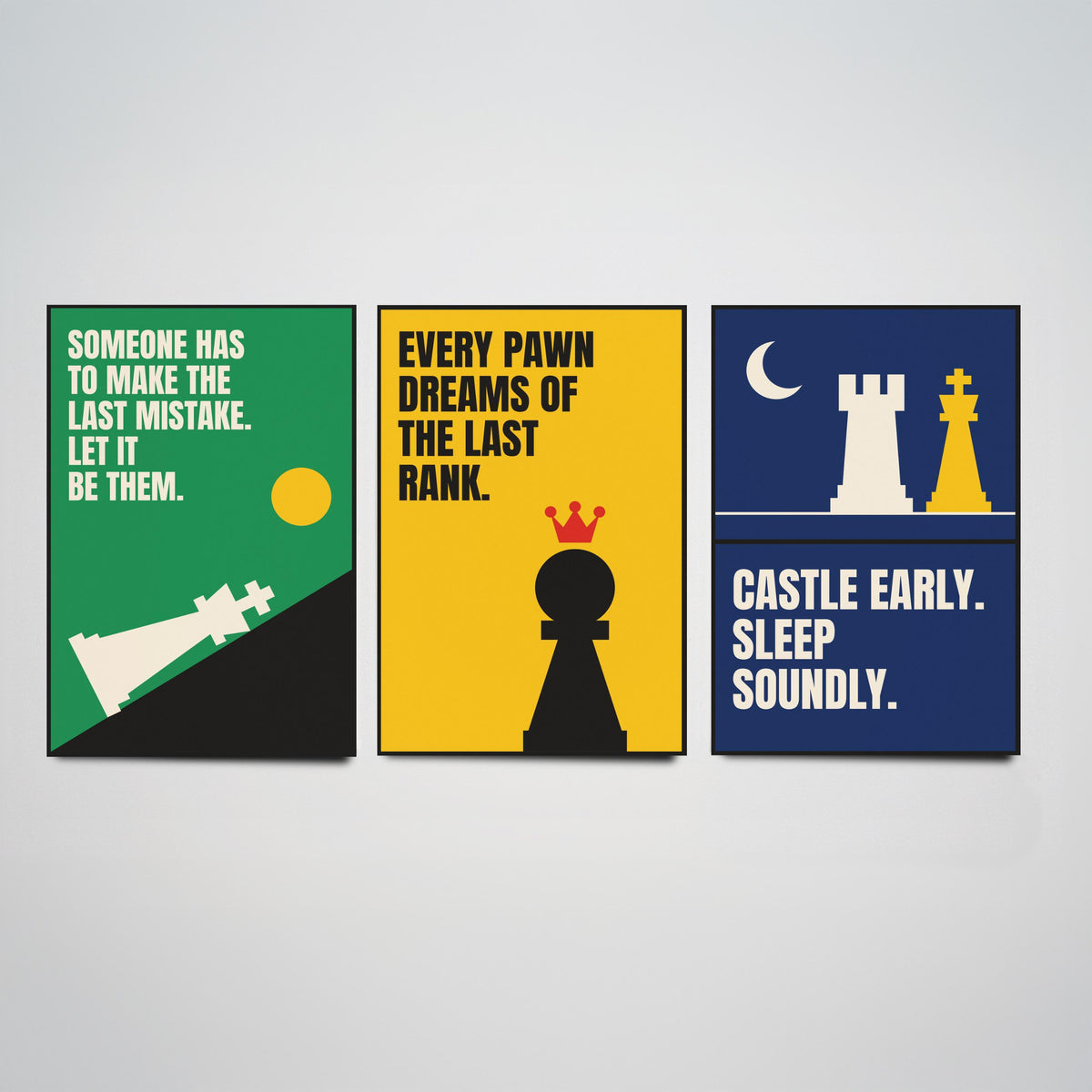 Chess Quotes Set of Three Art Prints - 3 Retro Bauhaus Strategy Posters - Minimalist Game Room Wall Art Illustration V2