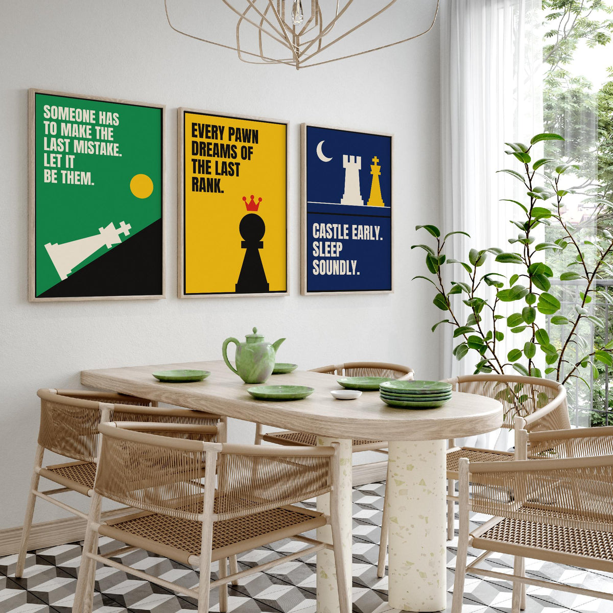 Chess Quotes Set of Three Art Prints - 3 Retro Bauhaus Strategy Posters - Minimalist Game Room Wall Art Illustration V2