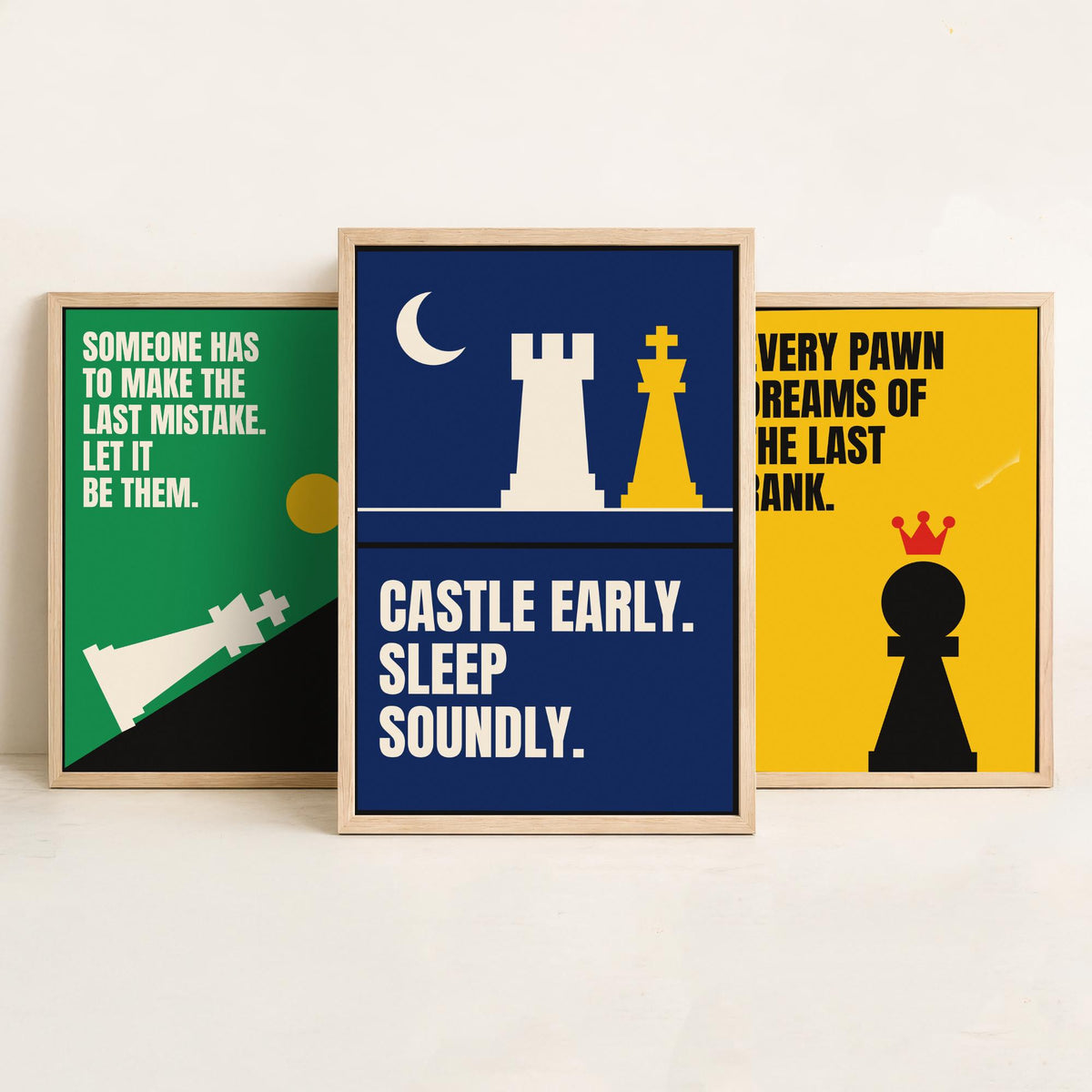 Chess Quotes Set of Three Art Prints - 3 Retro Bauhaus Strategy Posters - Minimalist Game Room Wall Art Illustration V2