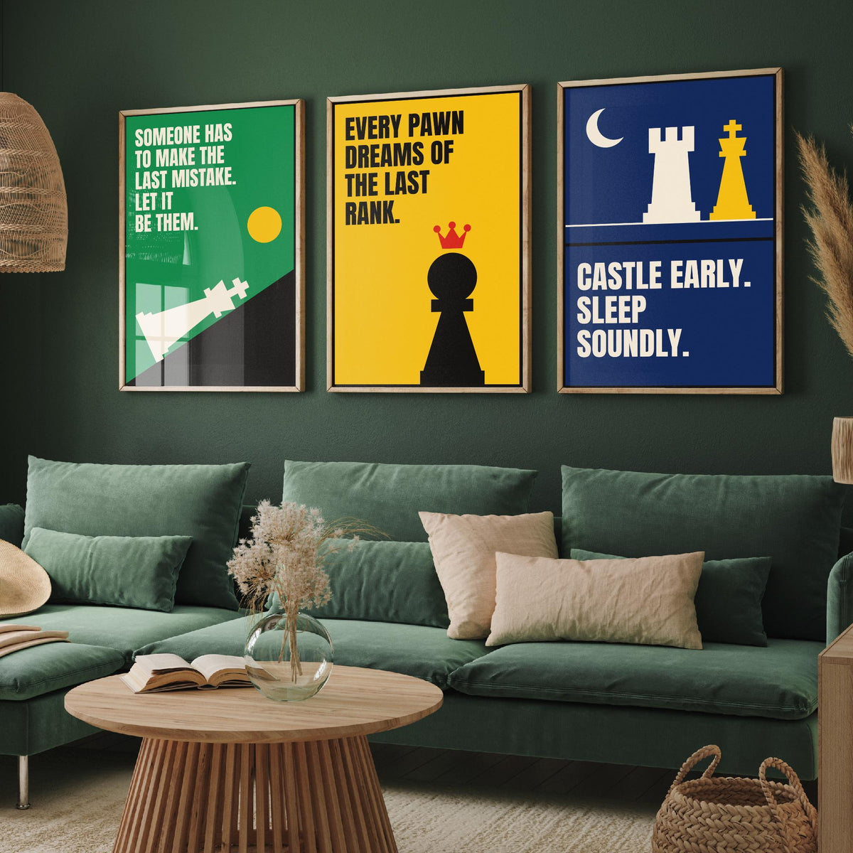 Chess Quotes Set of Three Art Prints - 3 Retro Bauhaus Strategy Posters - Minimalist Game Room Wall Art Illustration V2
