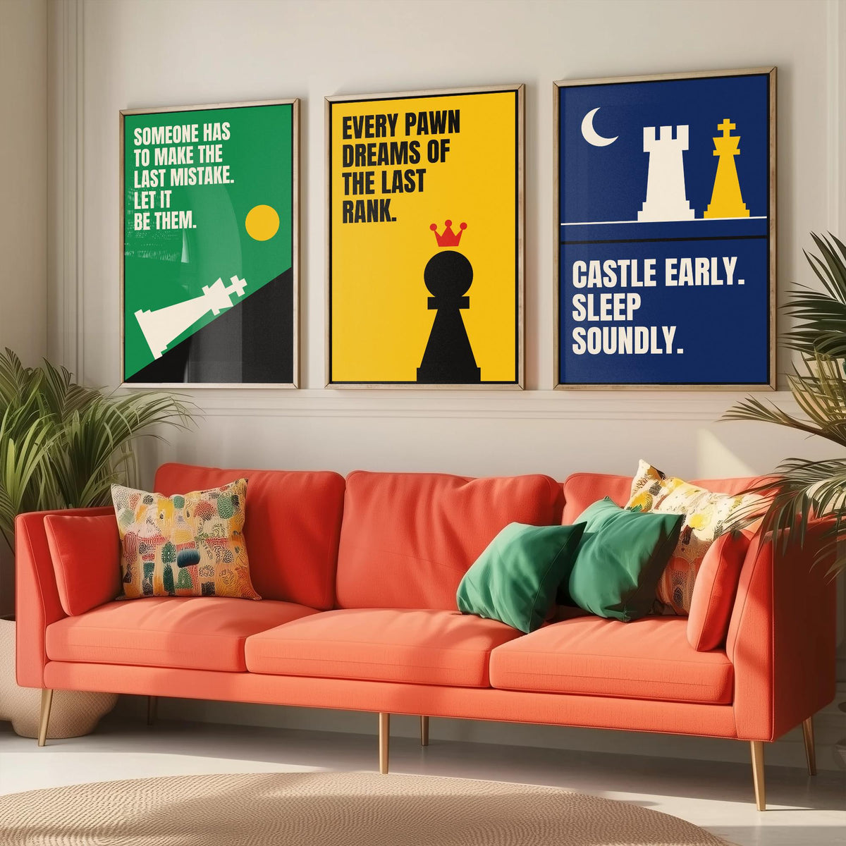 Chess Quotes Set of Three Art Prints - 3 Retro Bauhaus Strategy Posters - Minimalist Game Room Wall Art Illustration V2