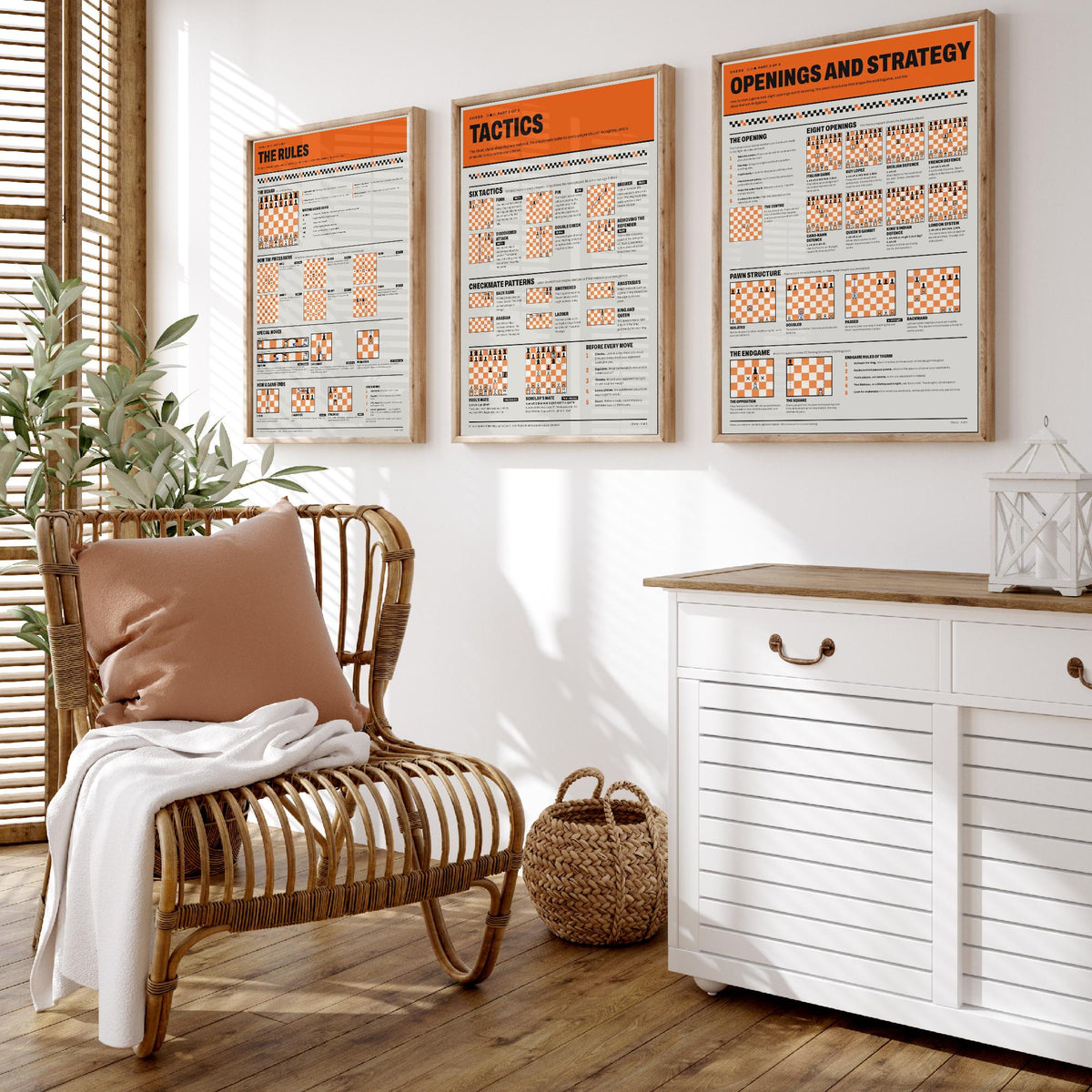 Chess Guide Set of Three Art Prints - The Rules, Tactics, Openings and Strategy - Retro Chess Infographic Poster Illustration