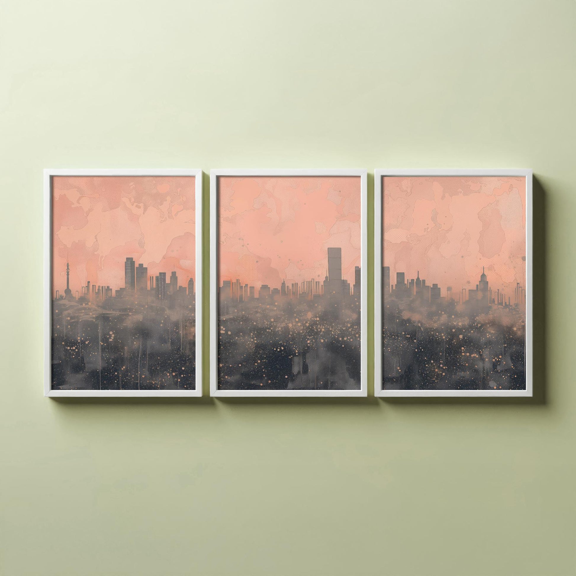 Beijing Skyline Set of Three Art Prints - Pink Grey City Panorama - Line Illustration Poster Wall Decor China Travel Gift