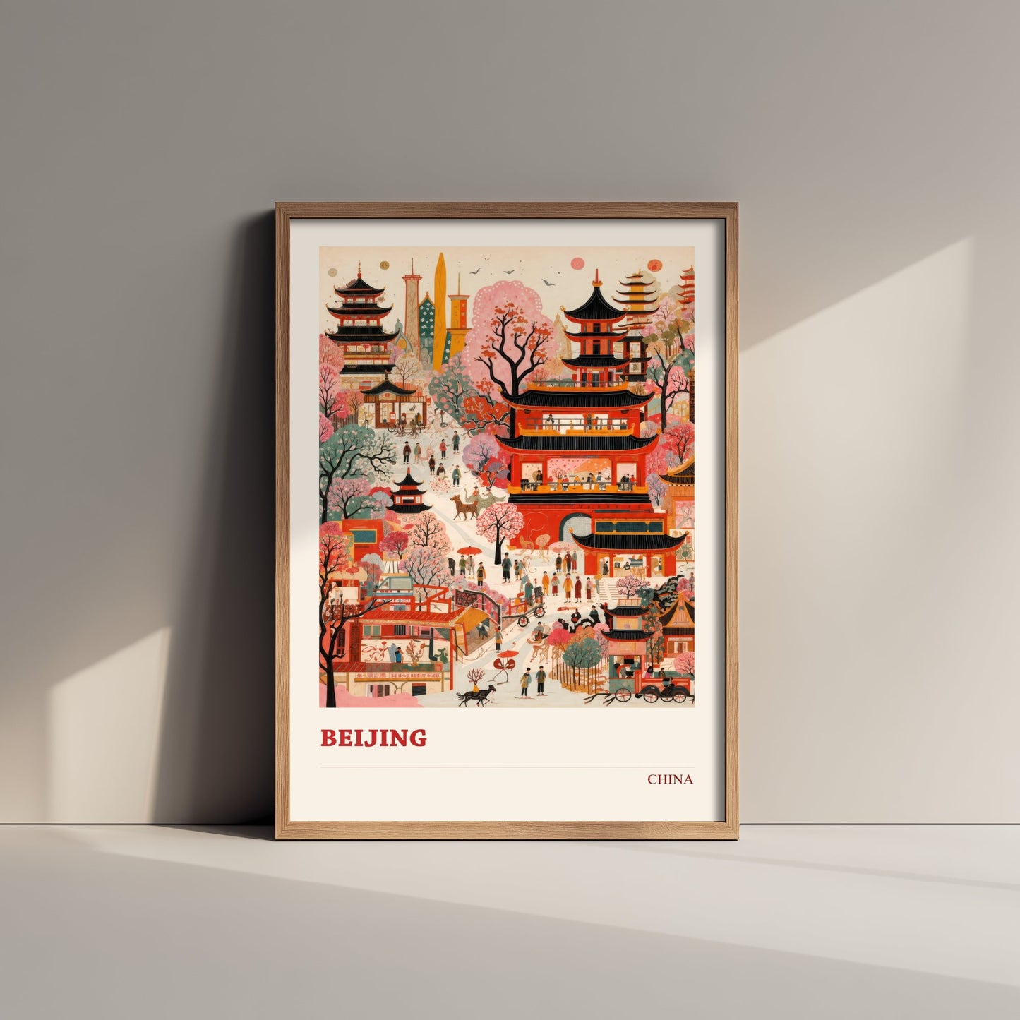 Beijing Travel Poster - China Art Print - Vibrant City Illustration - Pagodas and Blossom 3/3