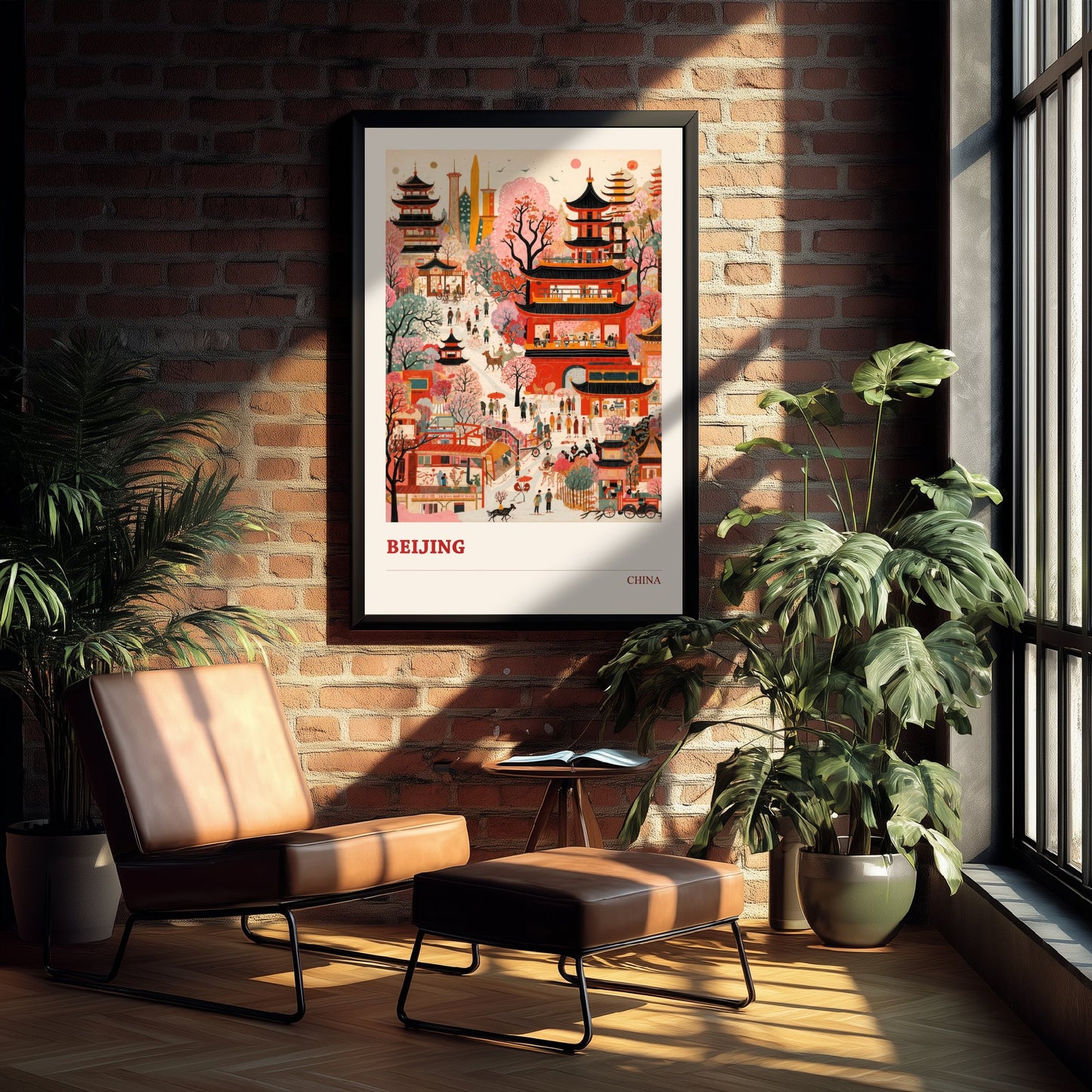 Beijing Travel Poster - China Art Print - Vibrant City Illustration - Pagodas and Blossom 3/3