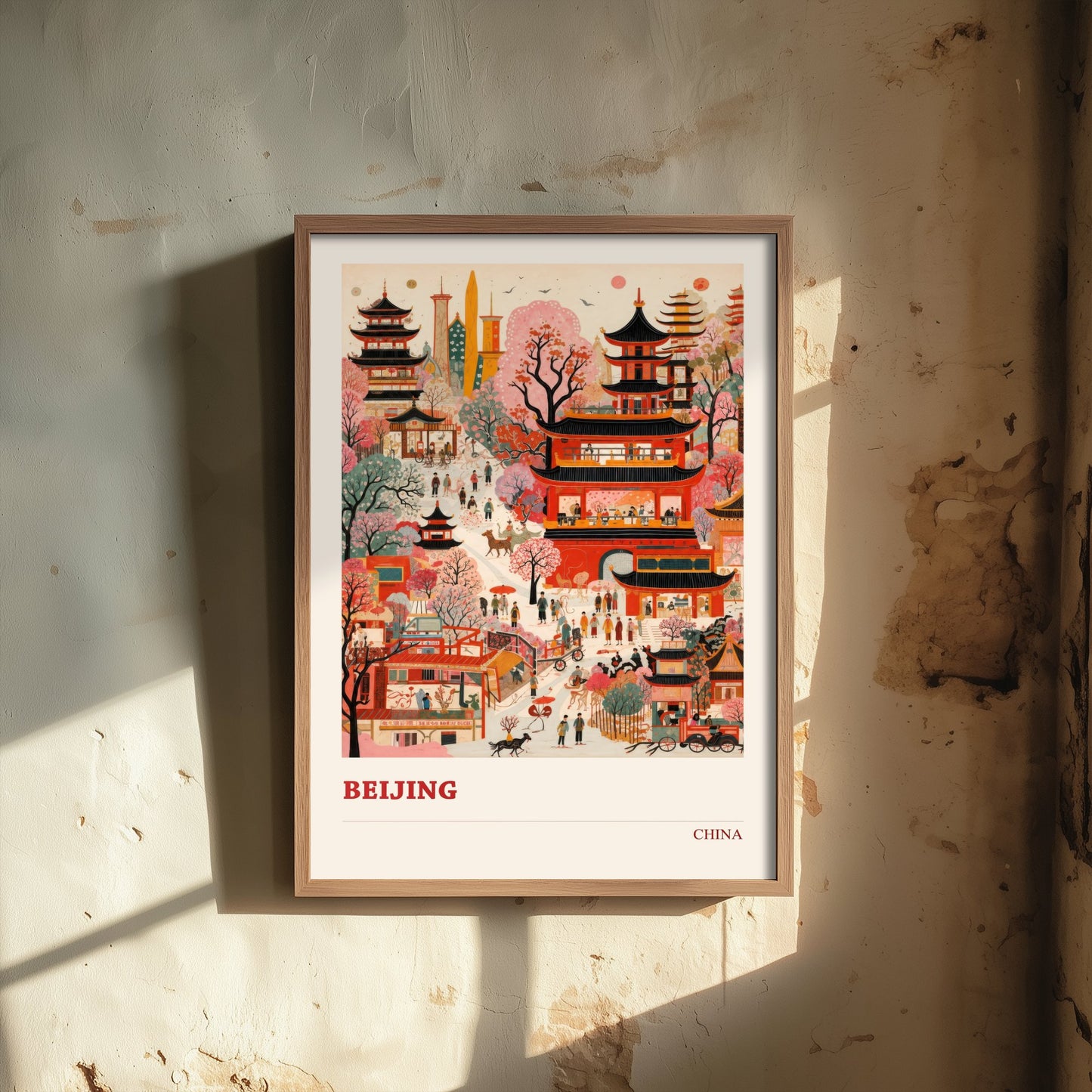 Beijing Travel Poster - China Art Print - Vibrant City Illustration - Pagodas and Blossom 3/3