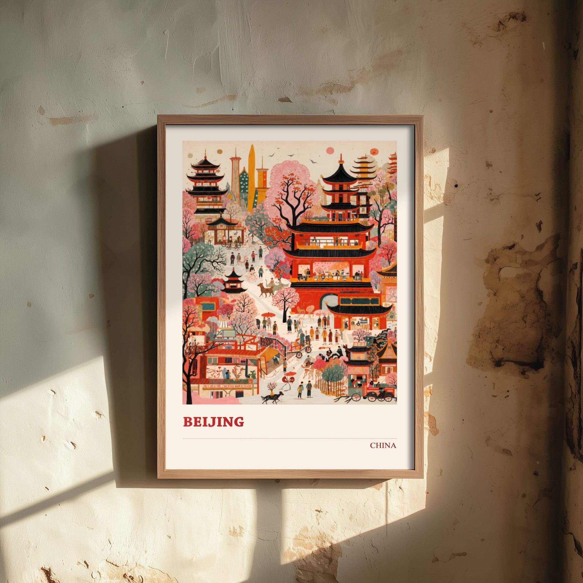 Beijing Travel Poster - China Art Print - Vibrant City Illustration - Pagodas and Blossom 3/3