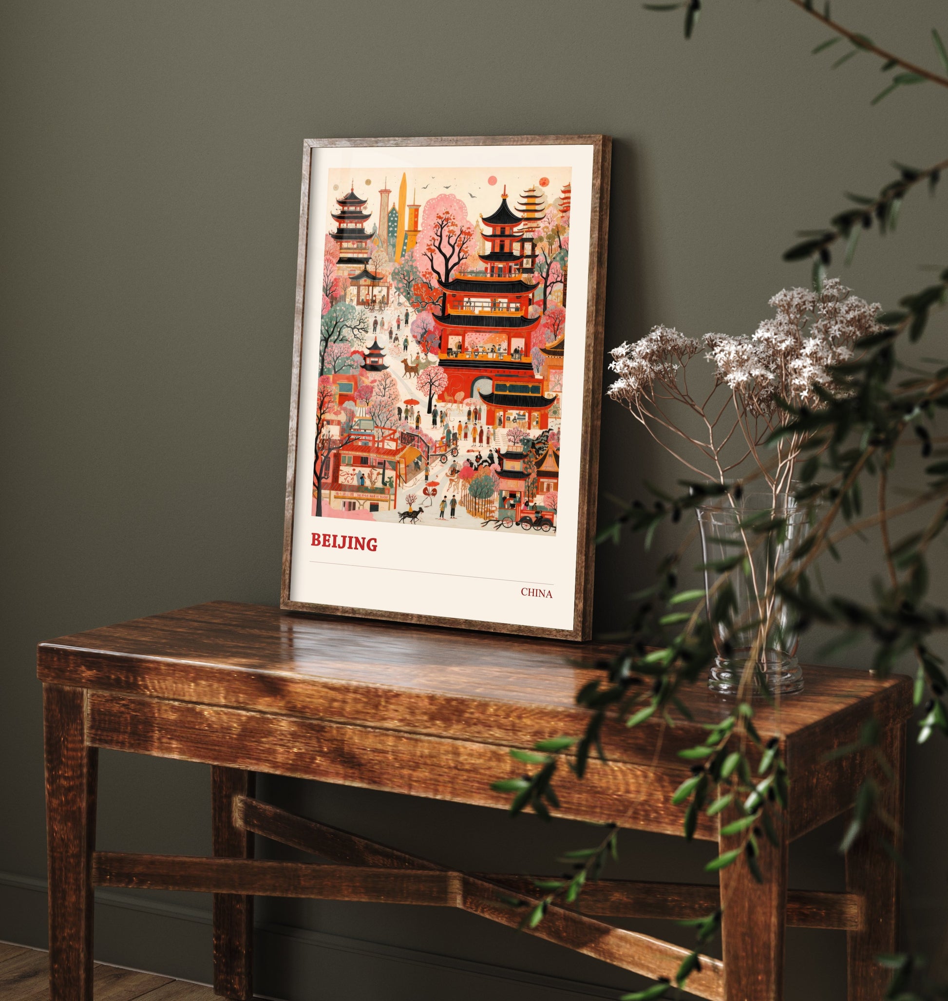 Beijing Travel Poster - China Art Print - Vibrant City Illustration - Pagodas and Blossom 3/3