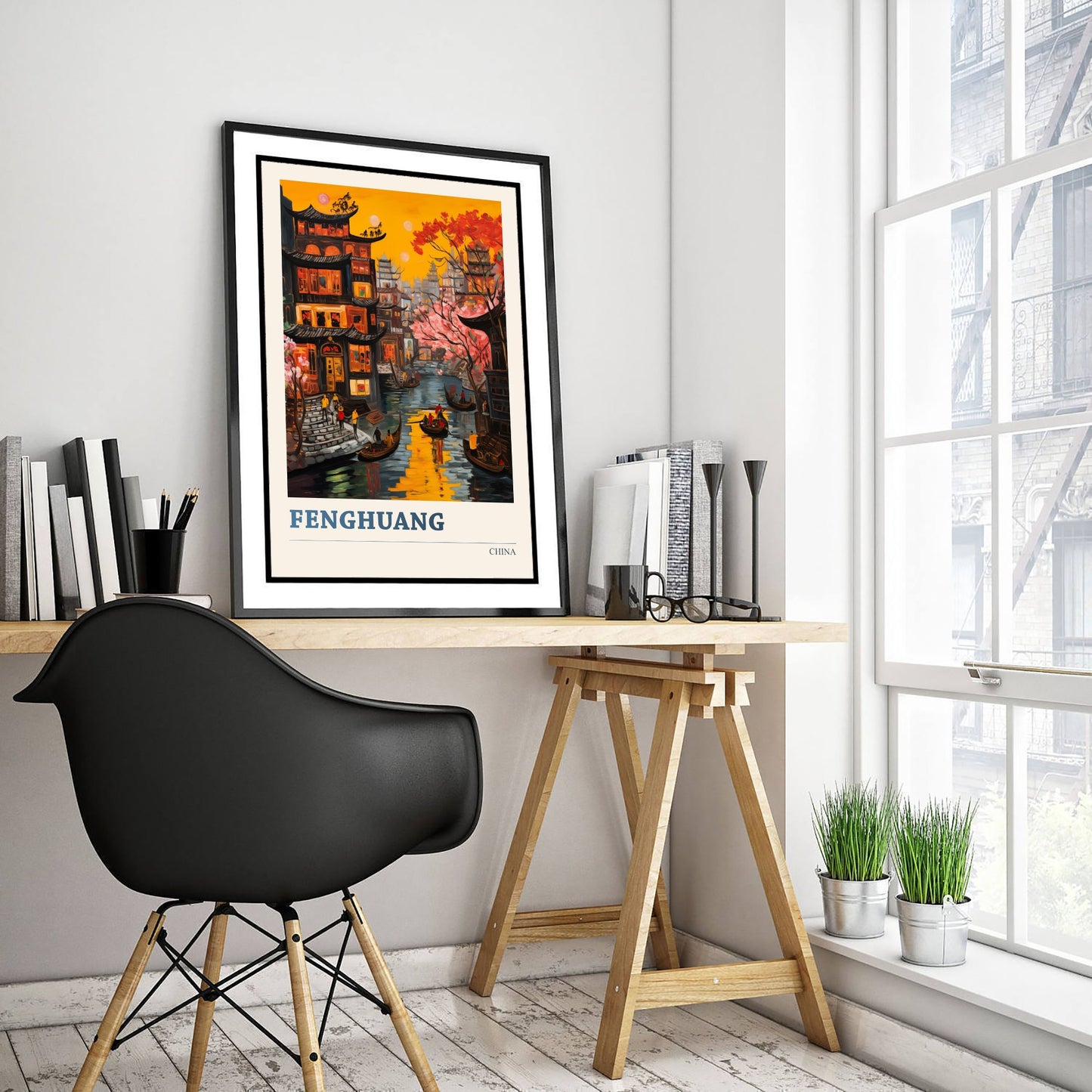Fenghuang Travel Poster - China Art Print - Vibrant City Illustration - Ancient Riverside Town 1/3