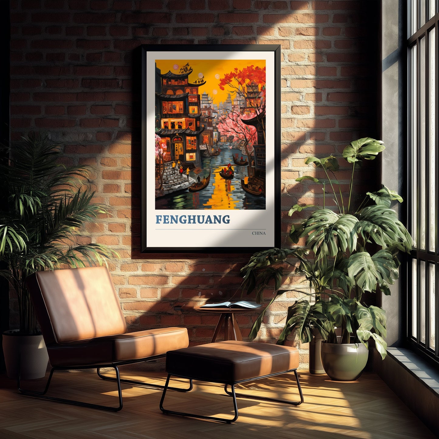 Fenghuang Travel Poster - China Art Print - Vibrant City Illustration - Ancient Riverside Town 1/3