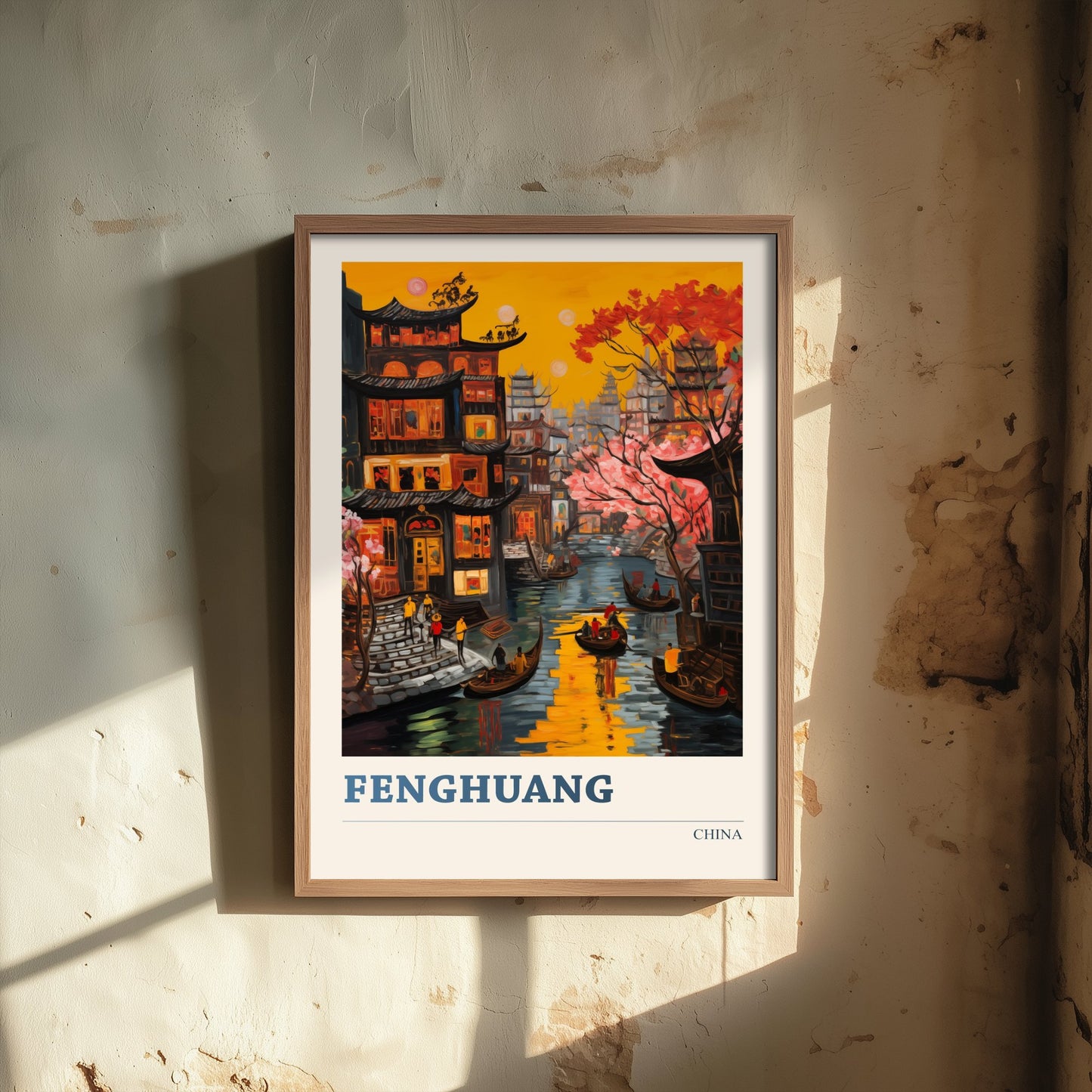 Fenghuang Travel Poster - China Art Print - Vibrant City Illustration - Ancient Riverside Town 1/3