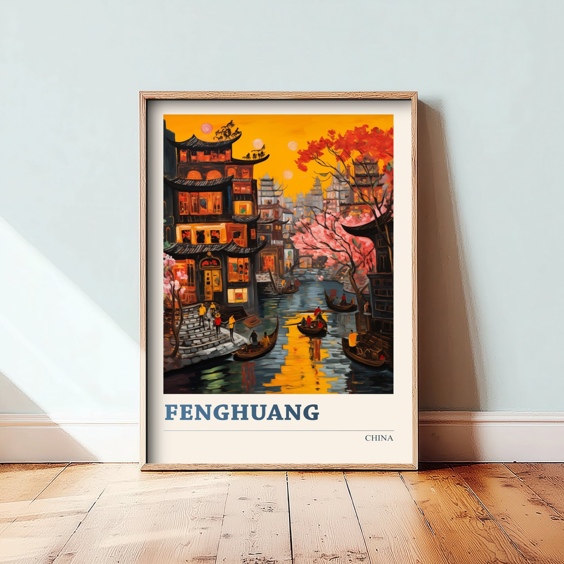 Fenghuang Travel Poster - China Art Print - Vibrant City Illustration - Ancient Riverside Town 1/3