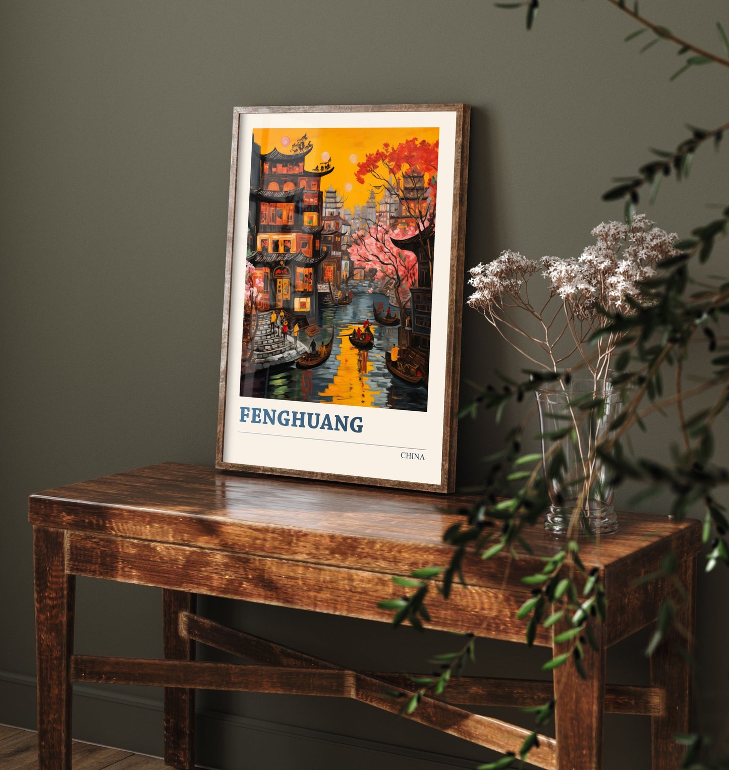 Fenghuang Travel Poster - China Art Print - Vibrant City Illustration - Ancient Riverside Town 1/3