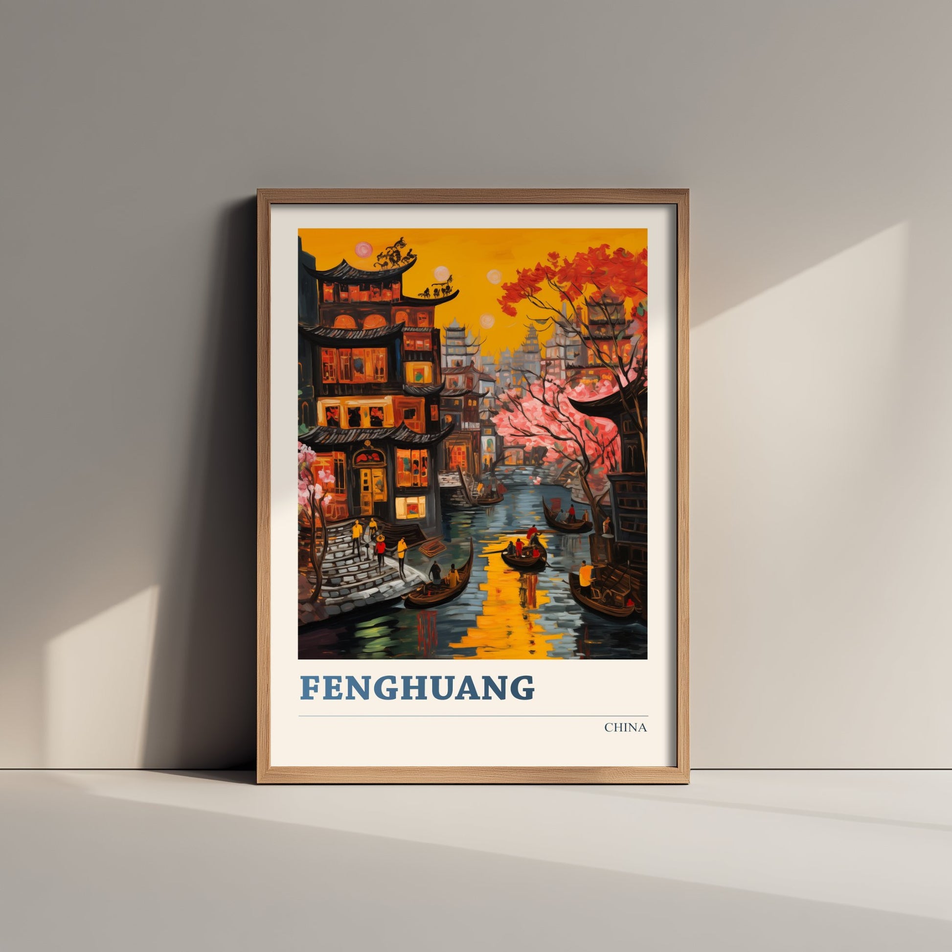 Fenghuang Travel Poster - China Art Print - Vibrant City Illustration - Ancient Riverside Town 1/3