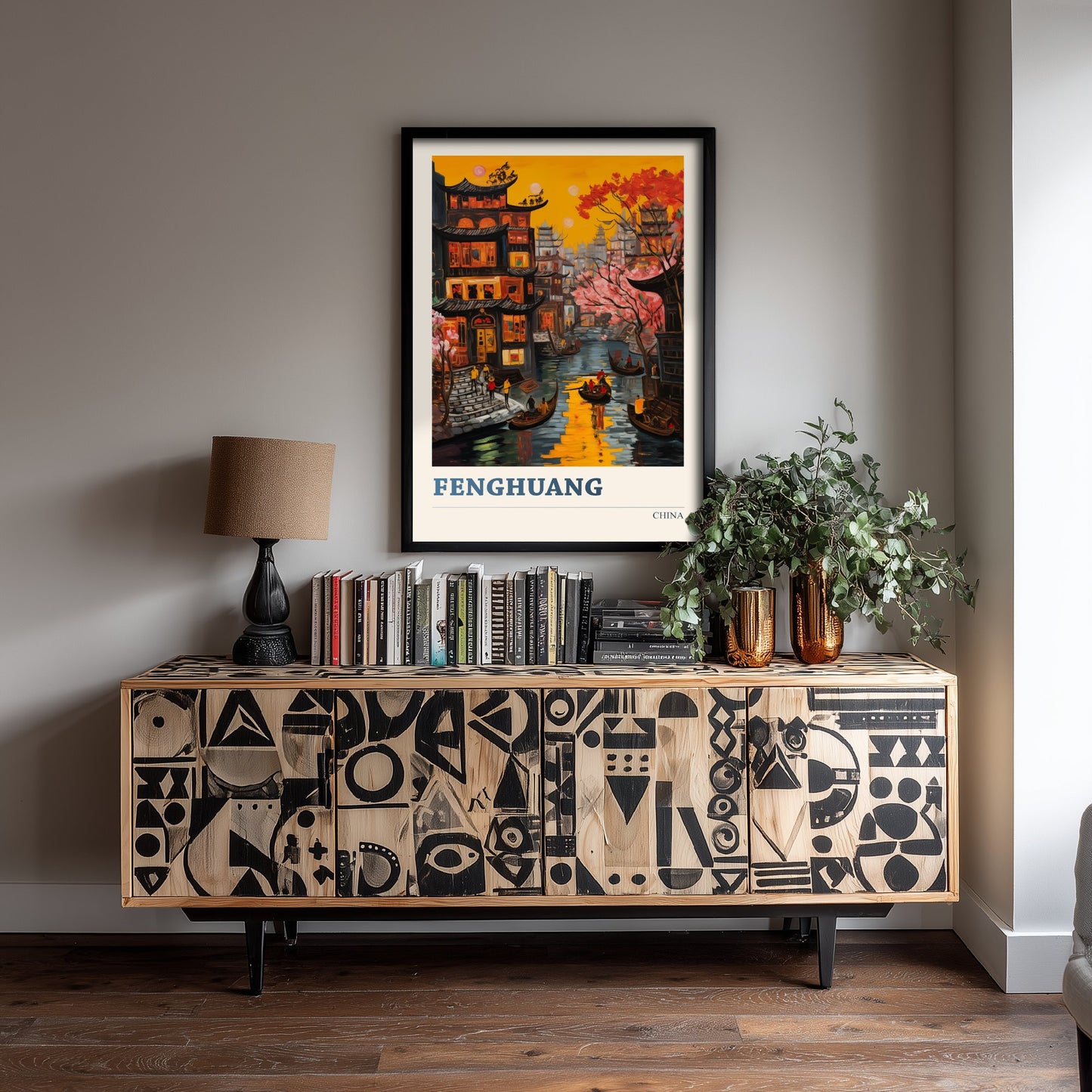 Fenghuang Travel Poster - China Art Print - Vibrant City Illustration - Ancient Riverside Town 1/3