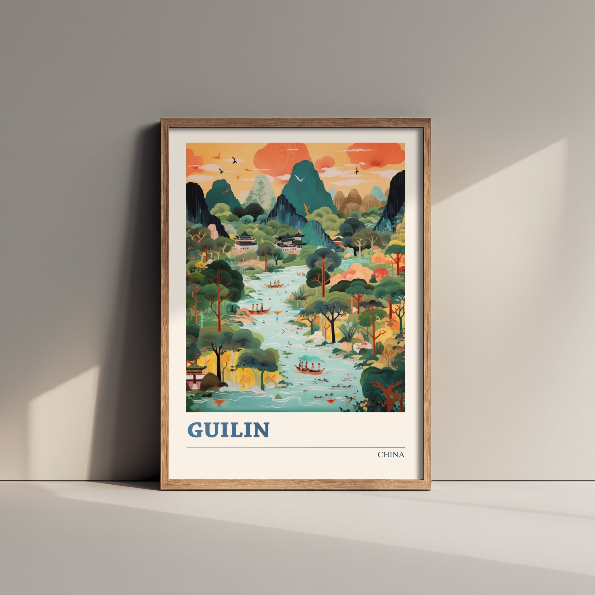 Guilin Travel Poster - China Art Print - Vibrant Landscape Illustration - Karst Mountains and River 2/3