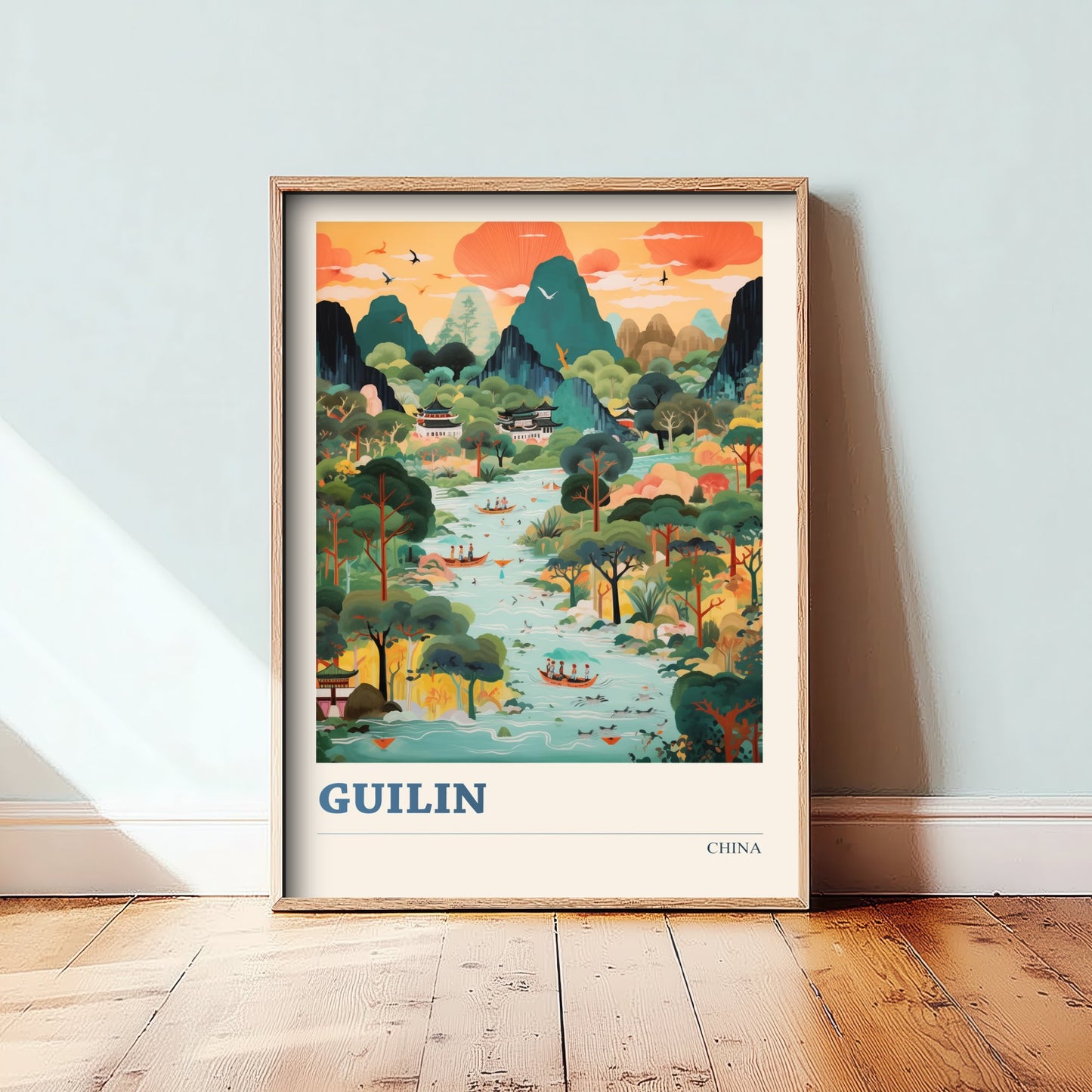 Guilin Travel Poster - China Art Print - Vibrant Landscape Illustration - Karst Mountains and River 2/3