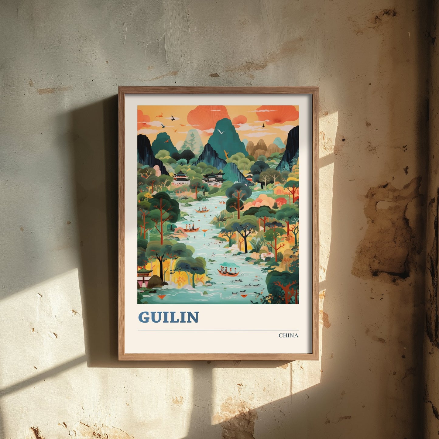 Guilin Travel Poster - China Art Print - Vibrant Landscape Illustration - Karst Mountains and River 2/3