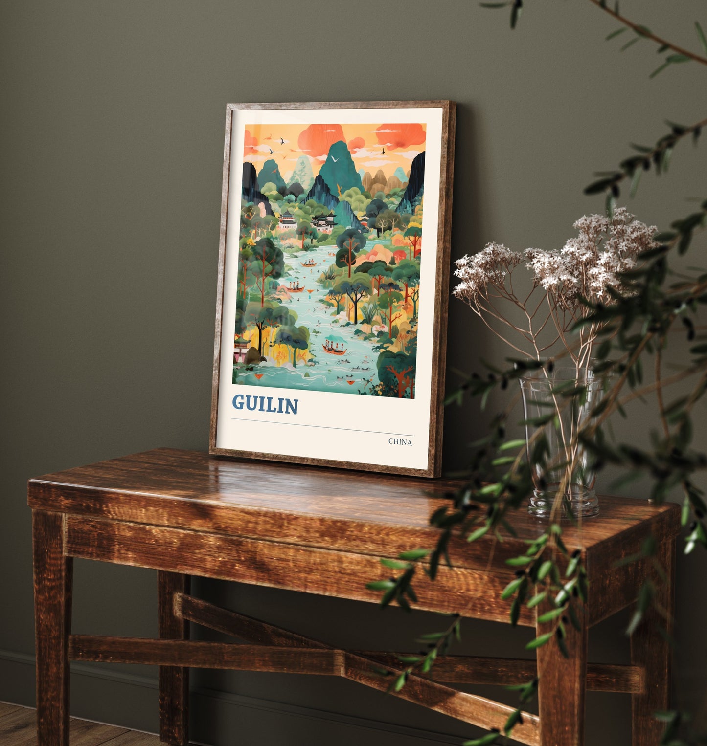 Guilin Travel Poster - China Art Print - Vibrant Landscape Illustration - Karst Mountains and River 2/3