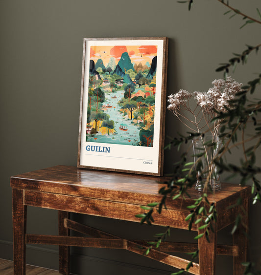 Guilin Travel Poster - China Art Print - Vibrant Landscape Illustration - Karst Mountains and River 2/3