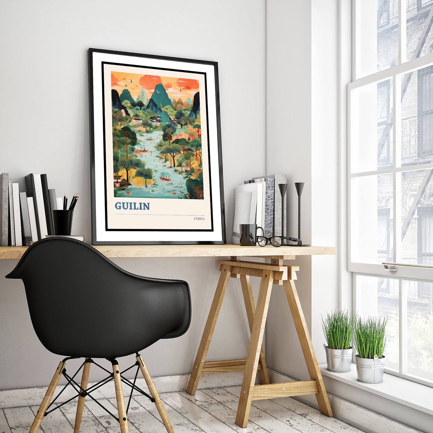 Guilin Travel Poster - China Art Print - Vibrant Landscape Illustration - Karst Mountains and River 2/3