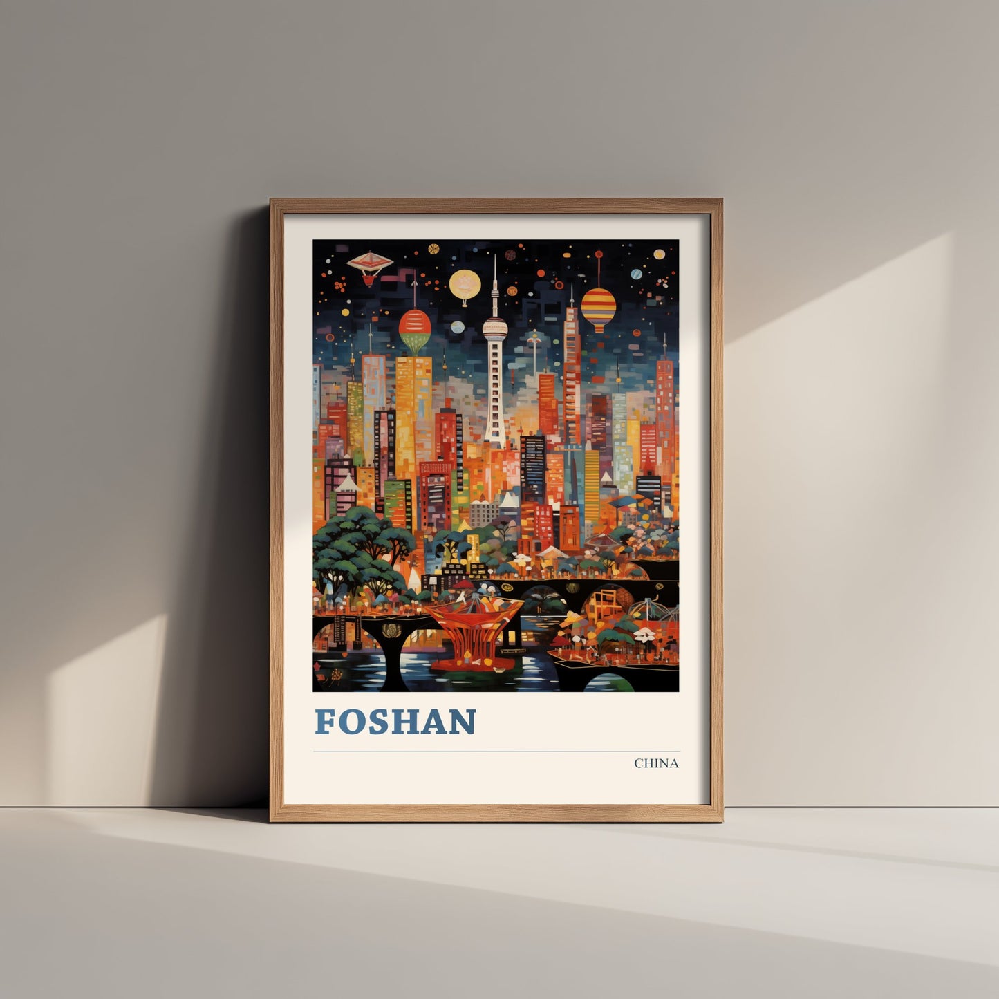 Foshan Travel Poster - China Art Print - Vibrant City Illustration - Colourful Night Skyline 3/3