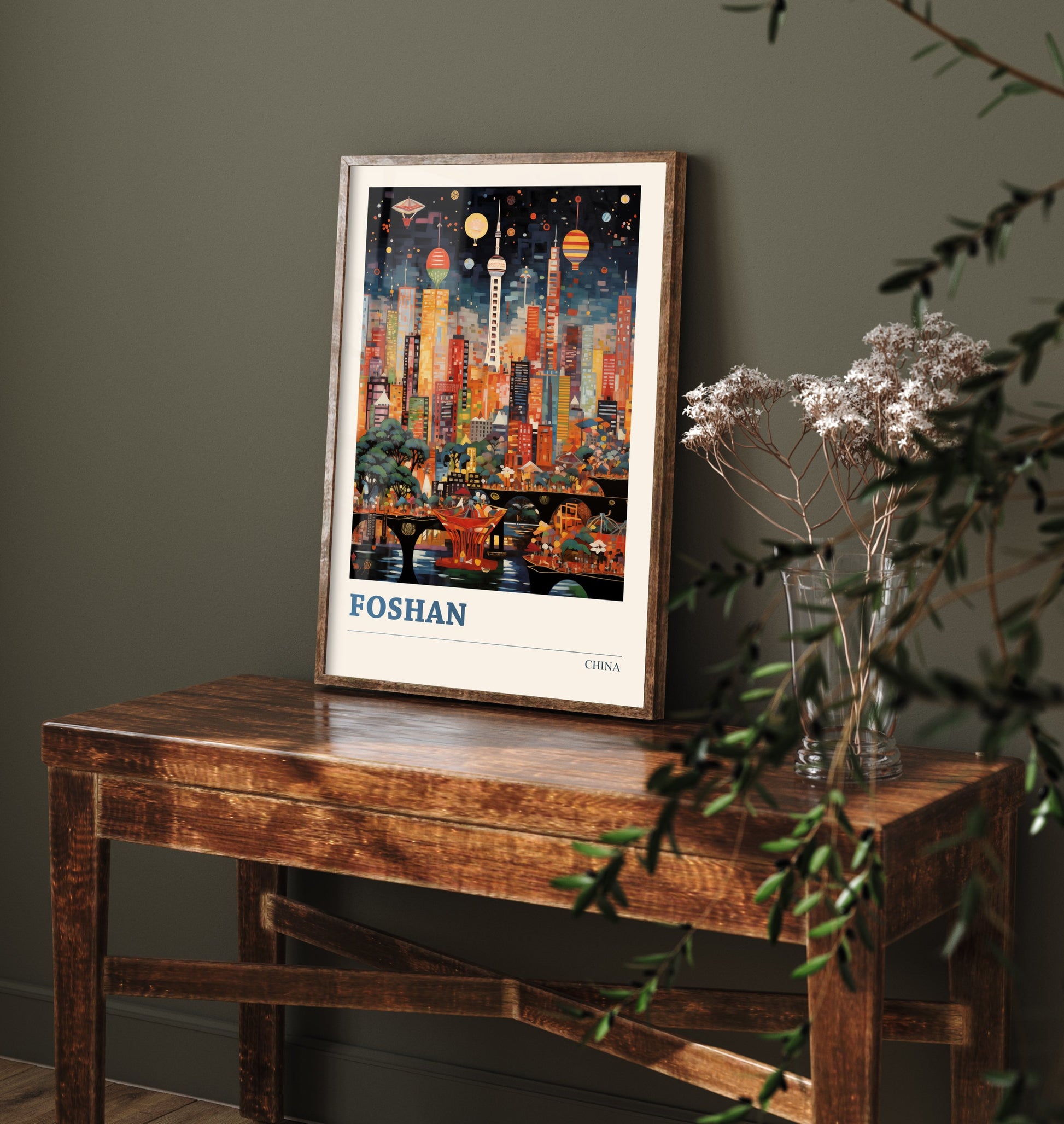 Foshan Travel Poster - China Art Print - Vibrant City Illustration - Colourful Night Skyline 3/3