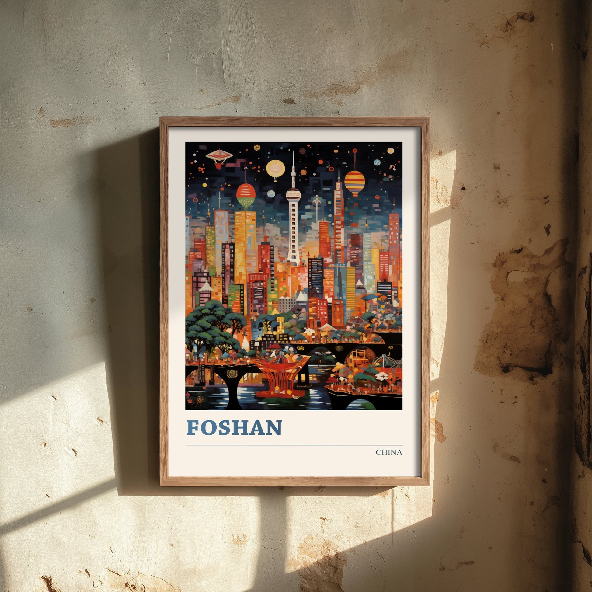 Foshan Travel Poster - China Art Print - Vibrant City Illustration - Colourful Night Skyline 3/3