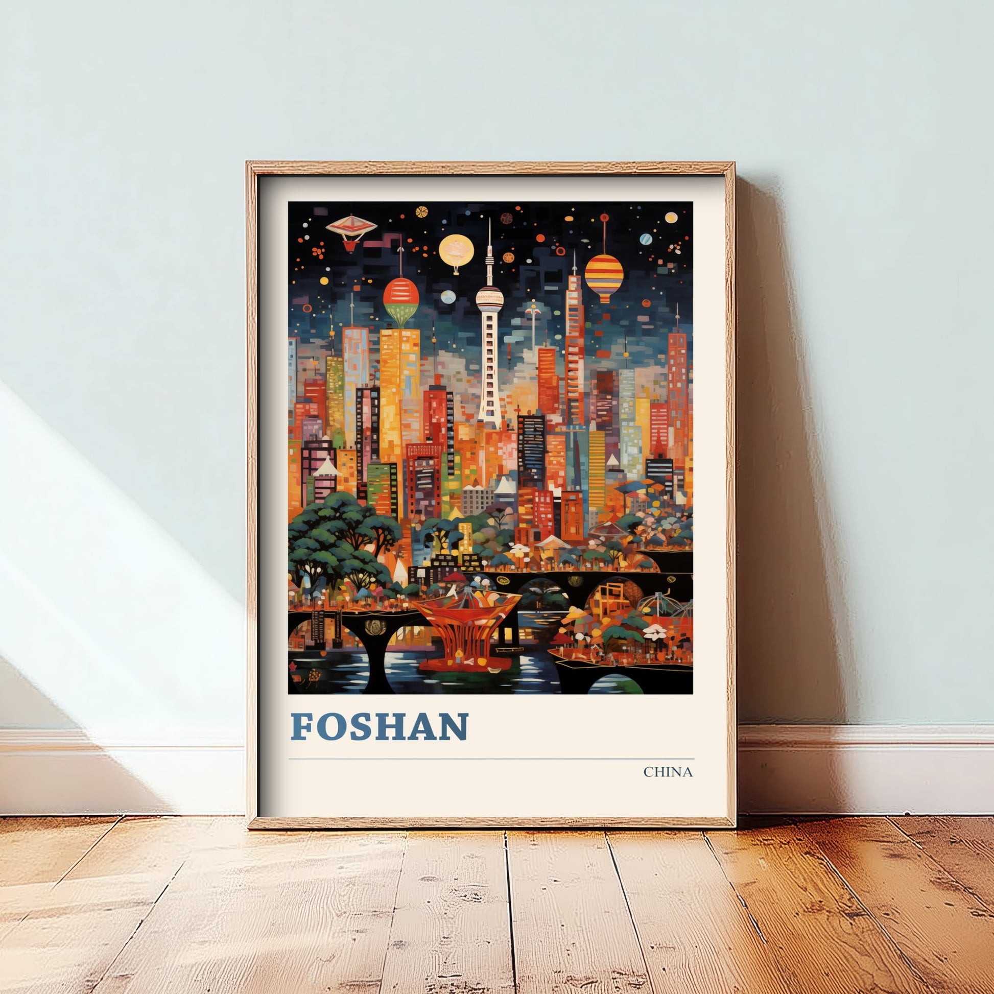 Foshan Travel Poster - China Art Print - Vibrant City Illustration - Colourful Night Skyline 3/3