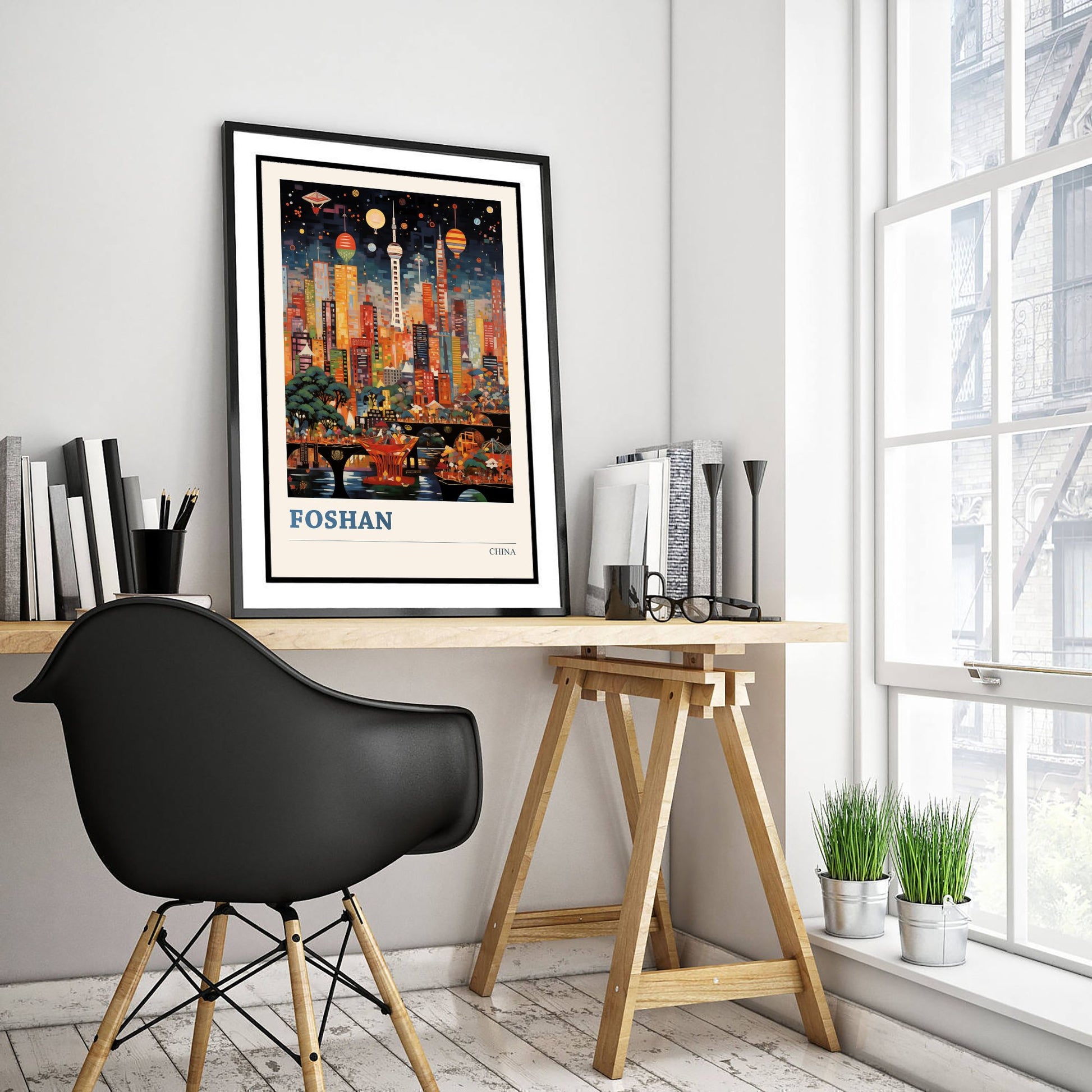 Foshan Travel Poster - China Art Print - Vibrant City Illustration - Colourful Night Skyline 3/3