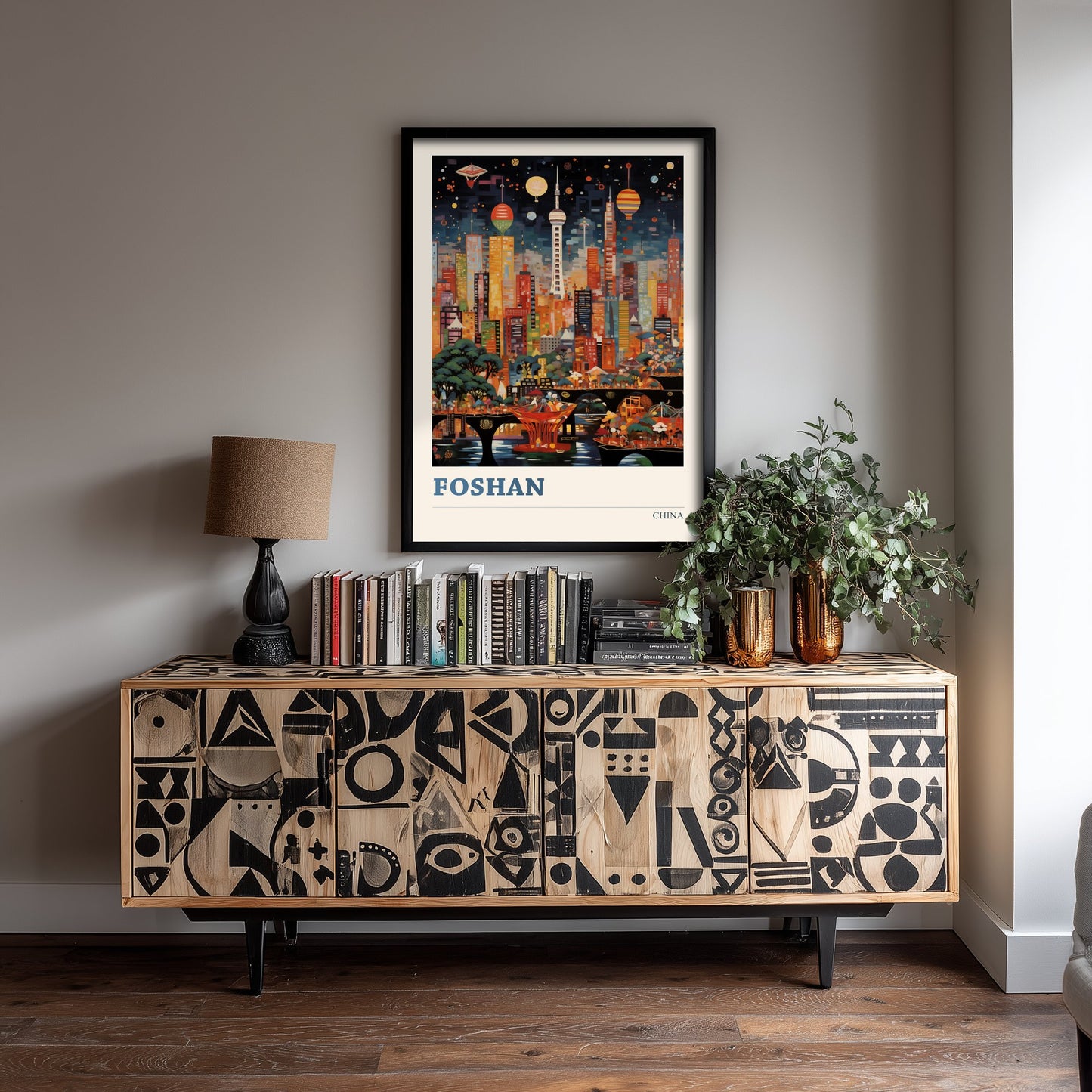 Foshan Travel Poster - China Art Print - Vibrant City Illustration - Colourful Night Skyline 3/3