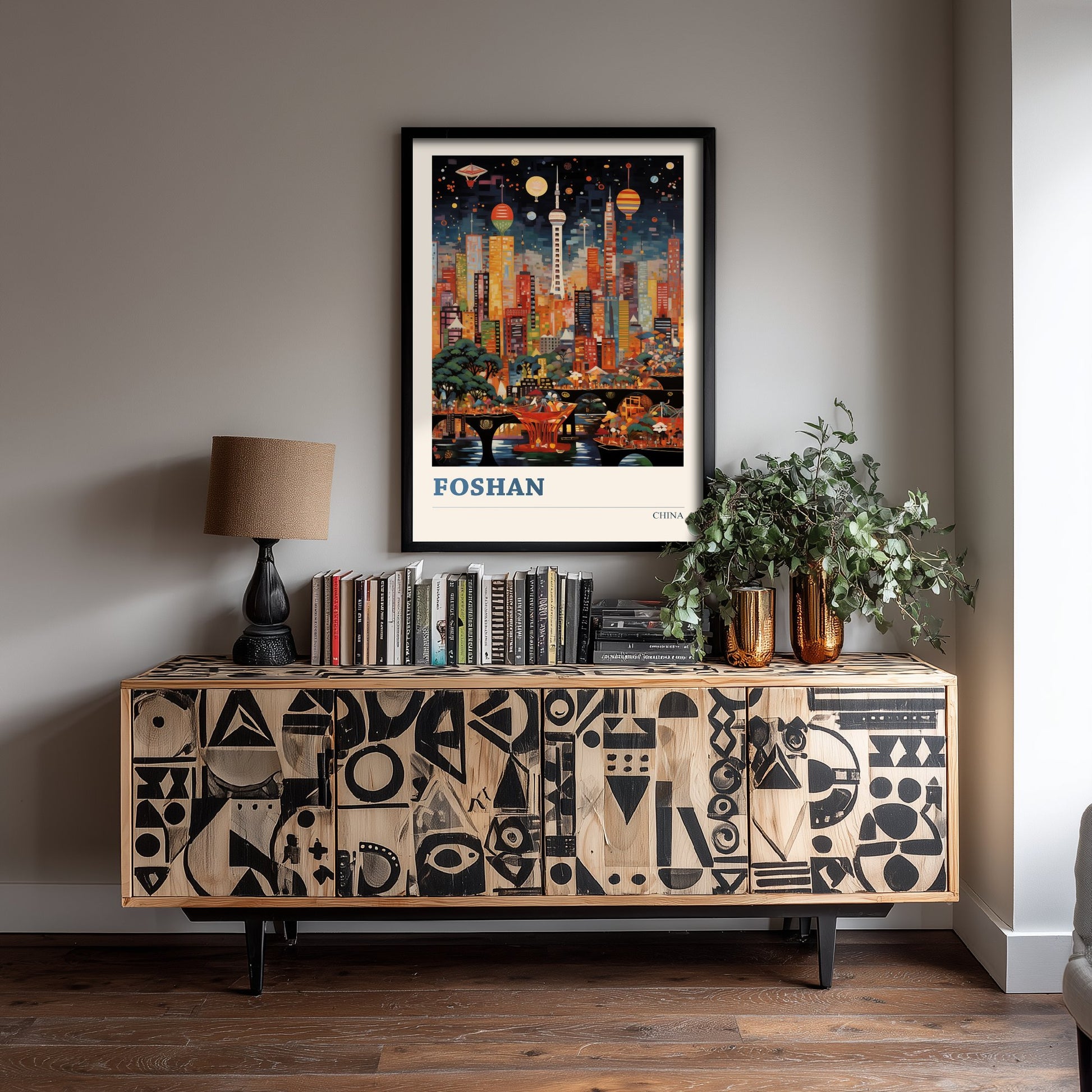 Foshan Travel Poster - China Art Print - Vibrant City Illustration - Colourful Night Skyline 3/3