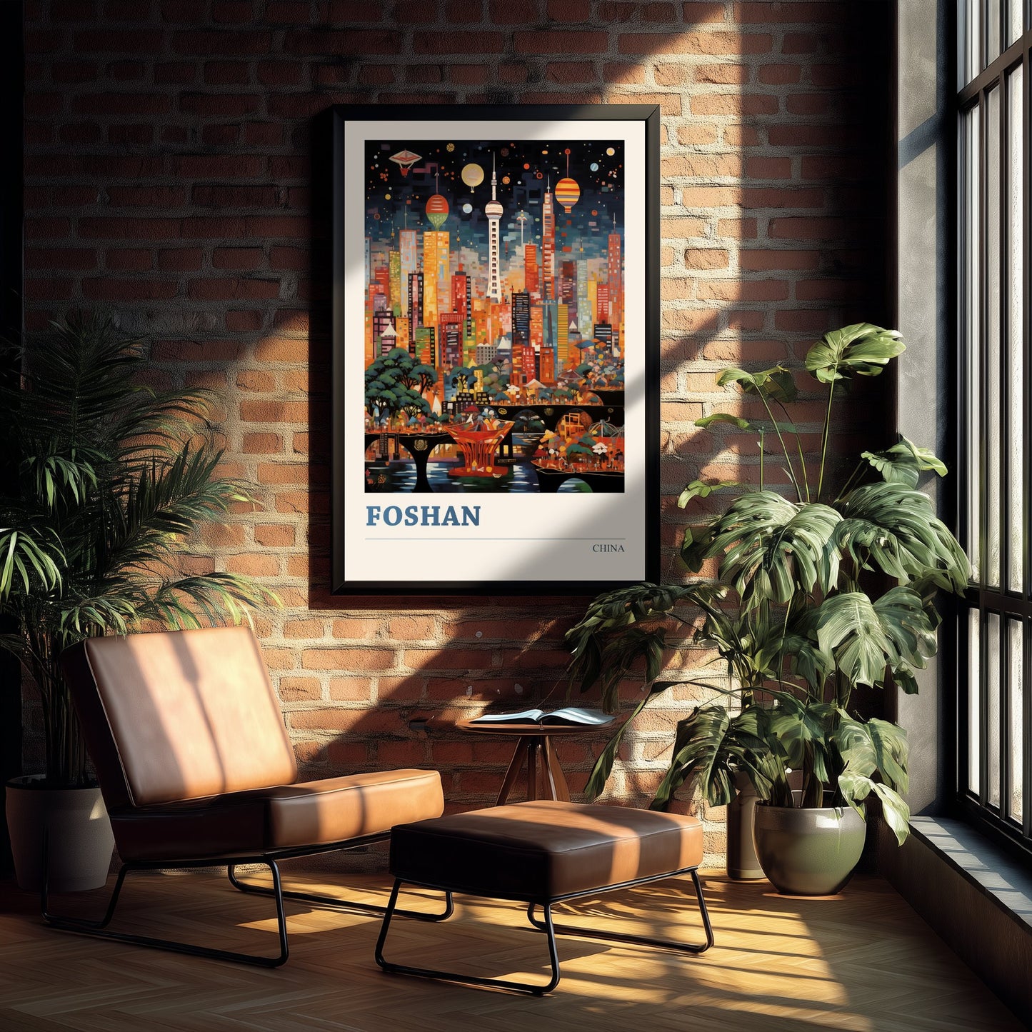 Foshan Travel Poster - China Art Print - Vibrant City Illustration - Colourful Night Skyline 3/3