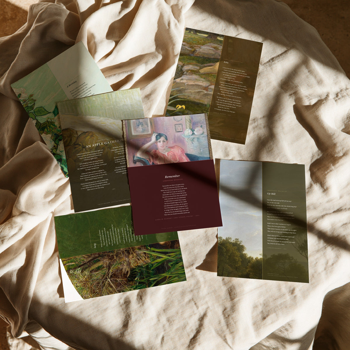 Set of Six Christina Rossetti Poem Art Prints - 6 Full Poems over Classic Paintings - Posters - Remember, A Birthday, Up-Hill, Echo, Song