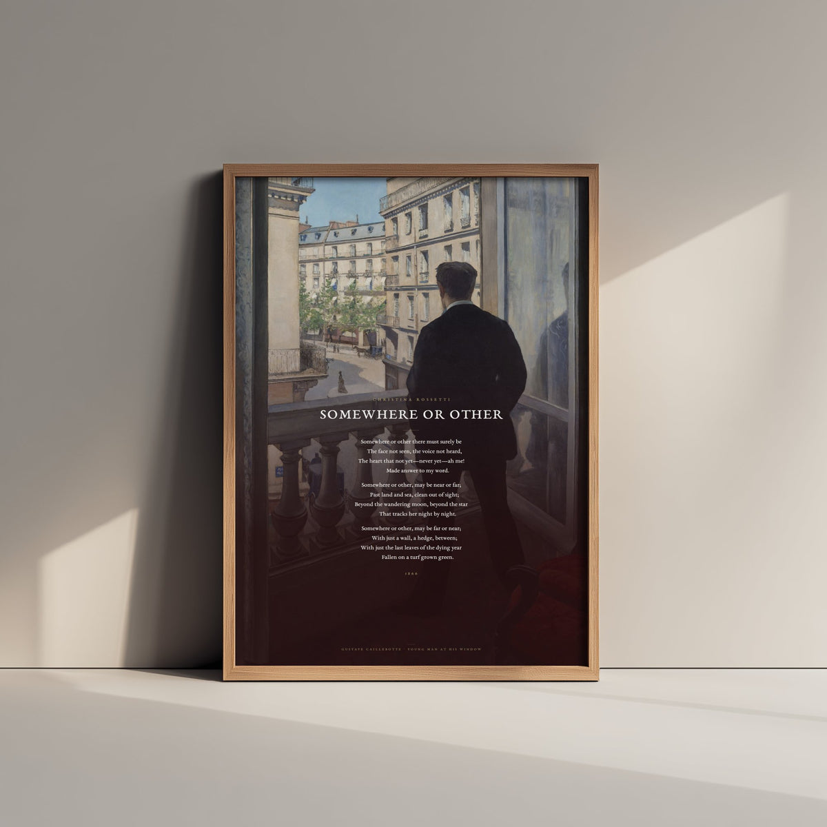Somewhere or Other by Christina Rossetti Art Print - Full Poem over Caillebotte Young Man at His Window Painting - Poetry Poster