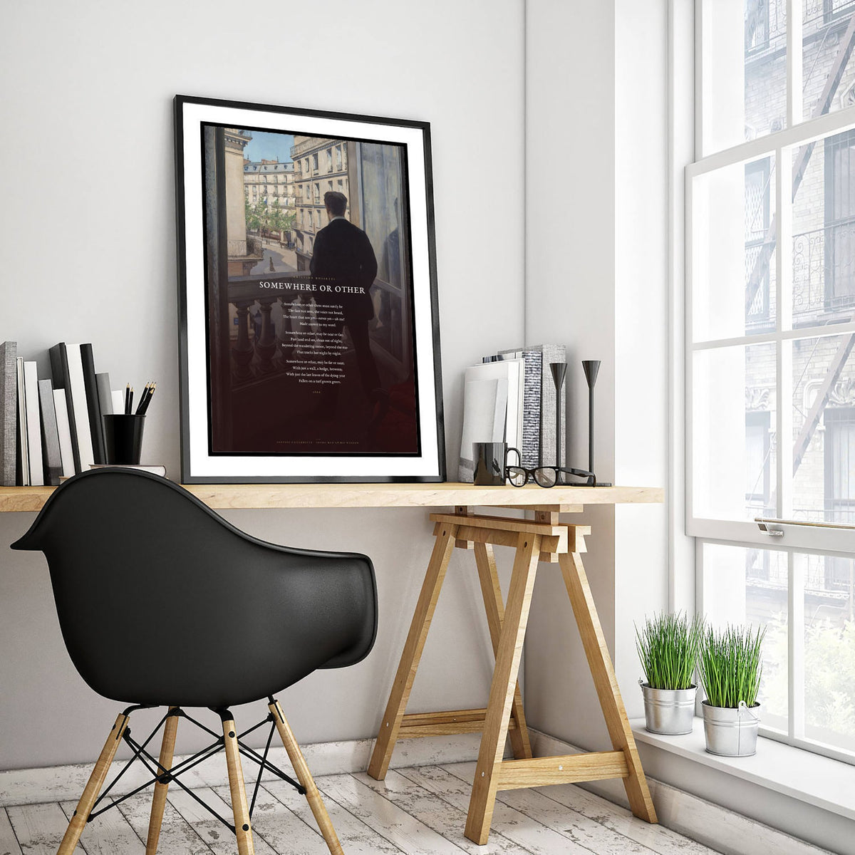 Somewhere or Other by Christina Rossetti Art Print - Full Poem over Caillebotte Young Man at His Window Painting - Poetry Poster