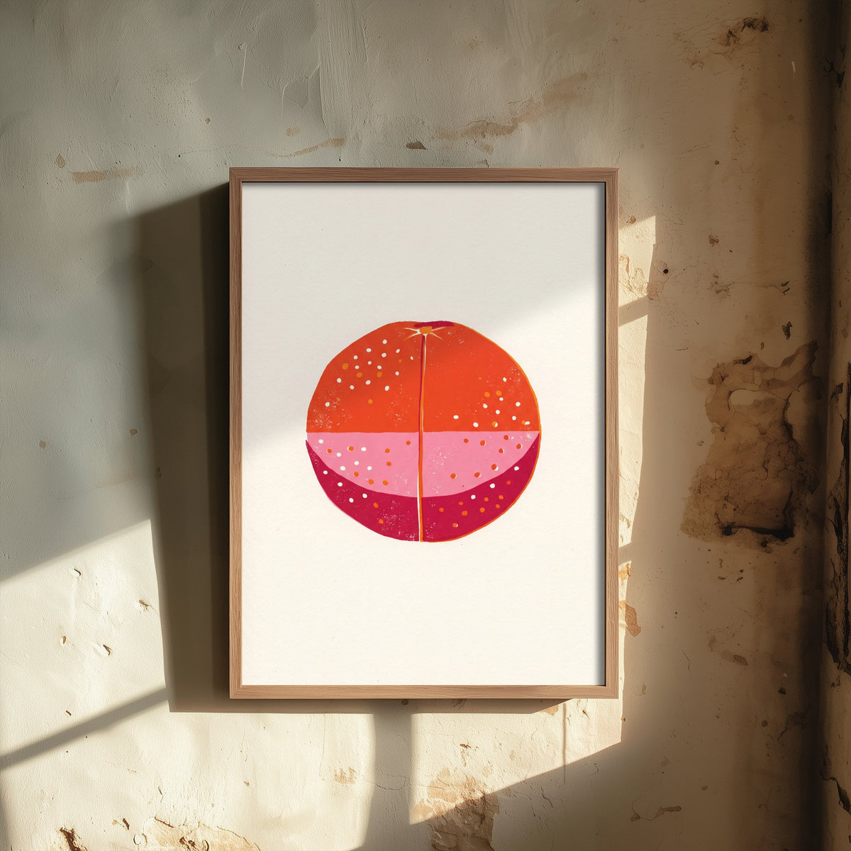 Blood Orange Art Print - Halved Citrus Fruit Kitchen Poster - Modern Block Print Style Woodcut