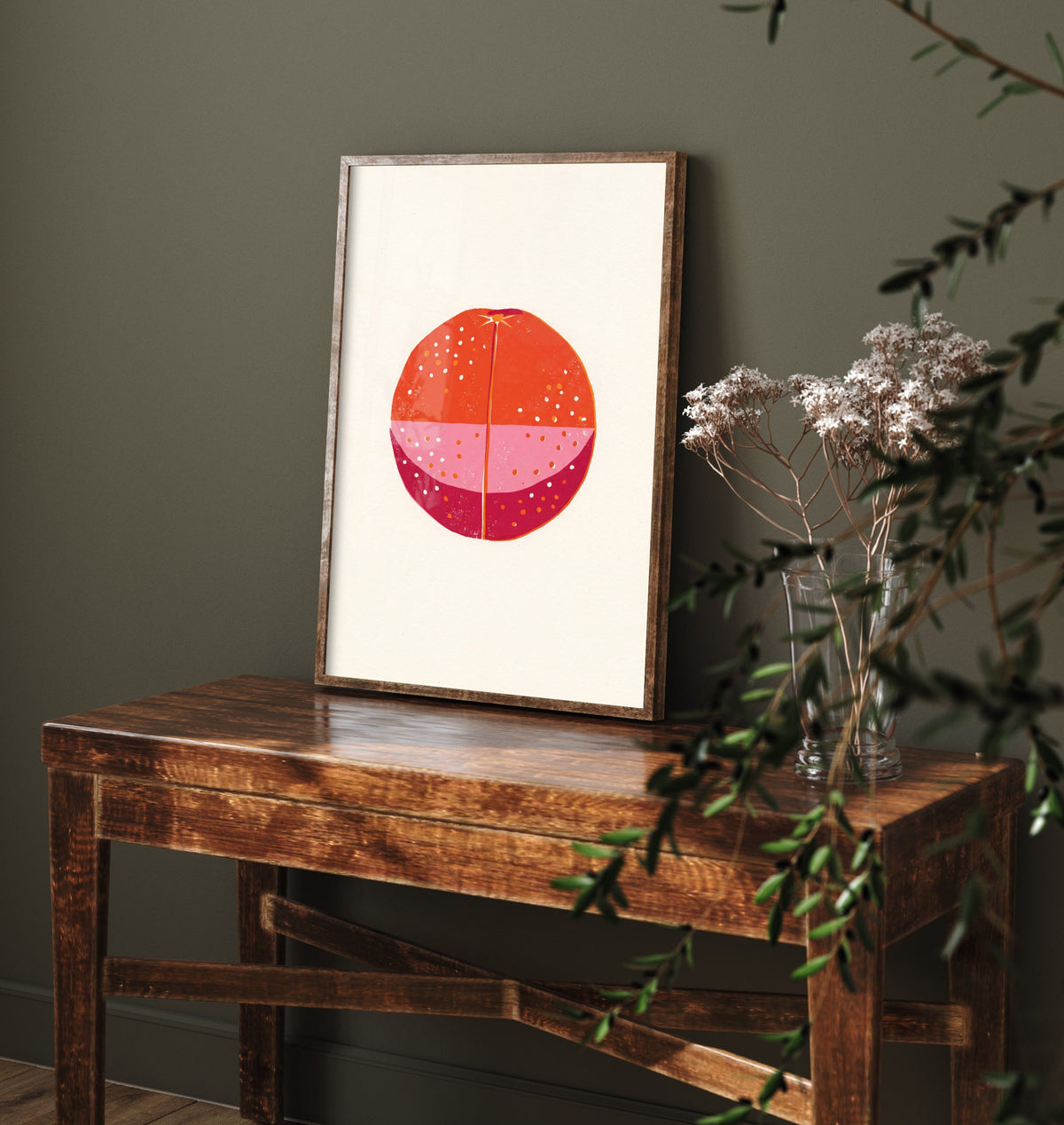 Blood Orange Art Print - Halved Citrus Fruit Kitchen Poster - Modern Block Print Style Woodcut