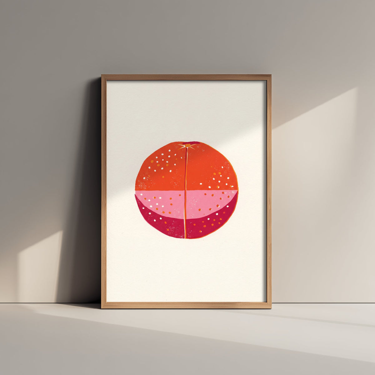 Blood Orange Art Print - Halved Citrus Fruit Kitchen Poster - Modern Block Print Style Woodcut