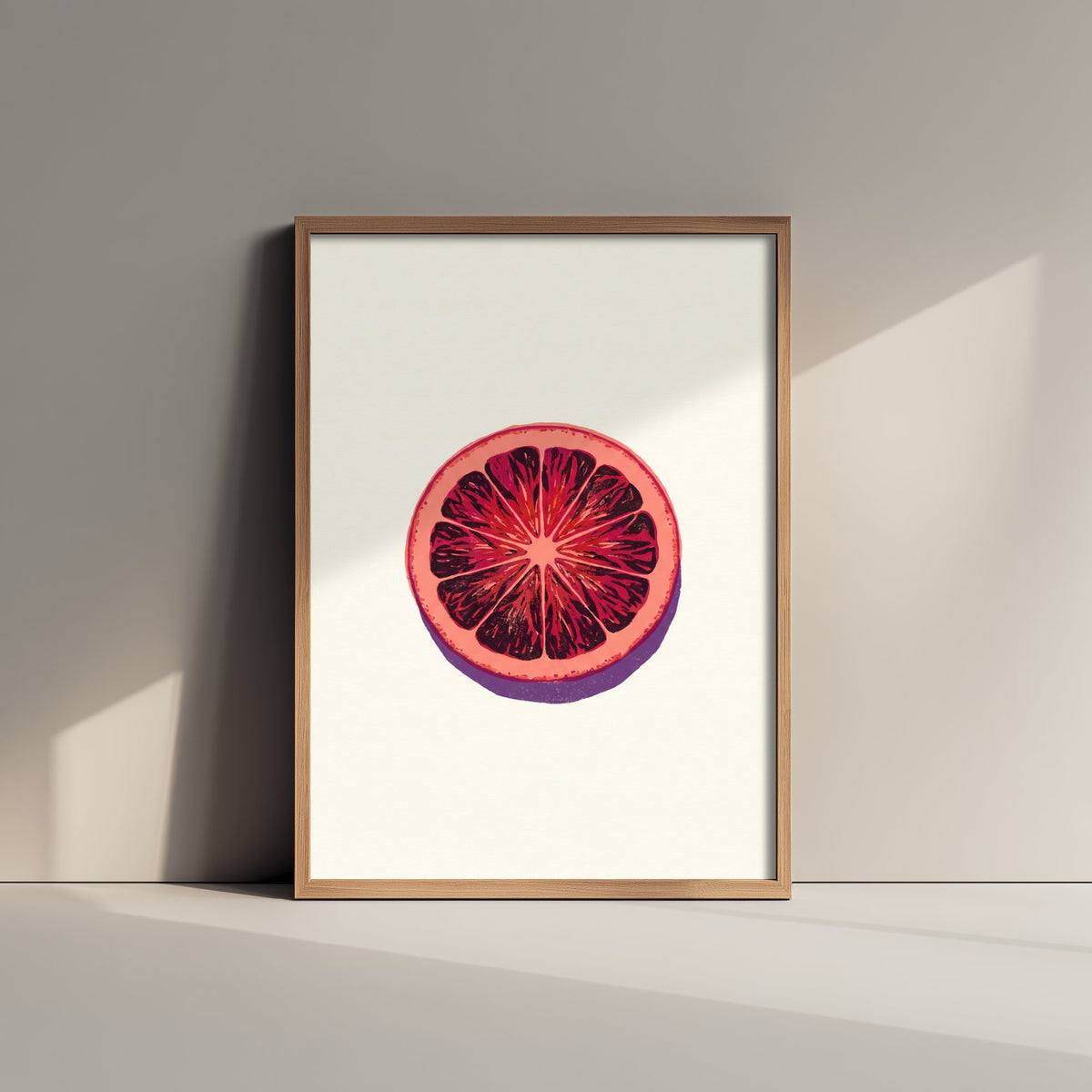 Blood Orange Slice Art Print - Citrus Fruit Kitchen Poster - Modern Block Print Style Woodcut
