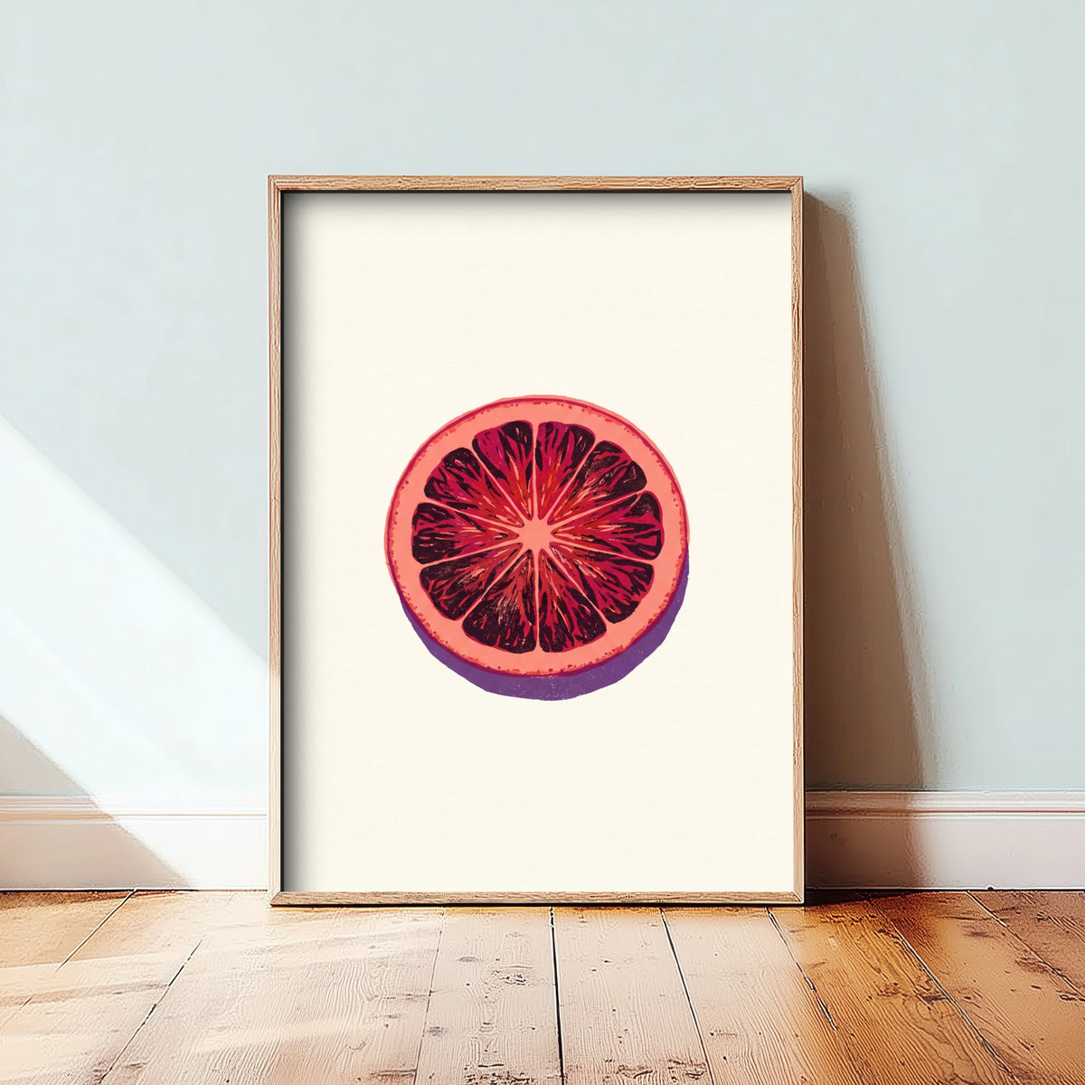 Blood Orange Slice Art Print - Citrus Fruit Kitchen Poster - Modern Block Print Style Woodcut