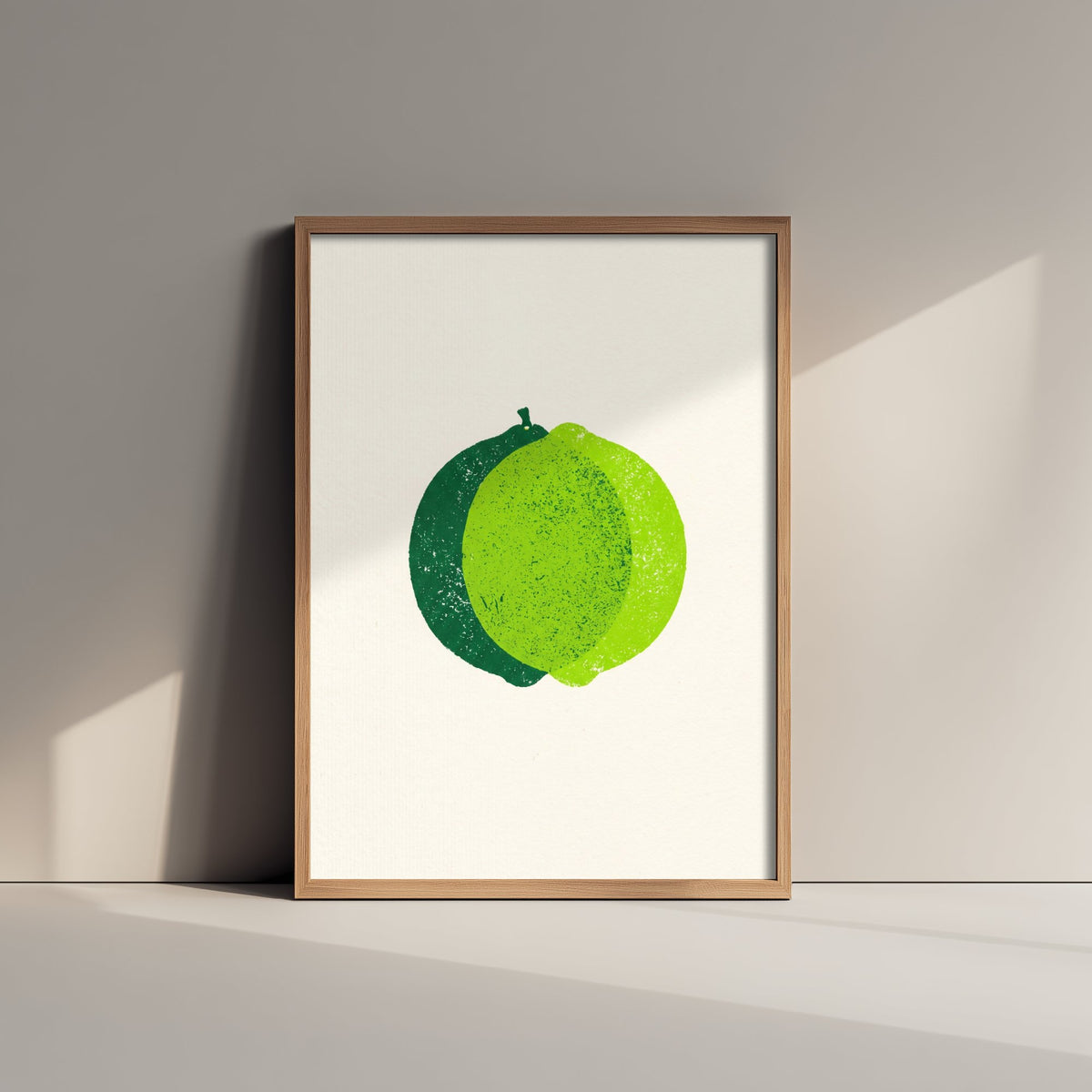 Lime Art Print - Whole Citrus Fruit Kitchen Poster - Modern Block Print Style Woodcut